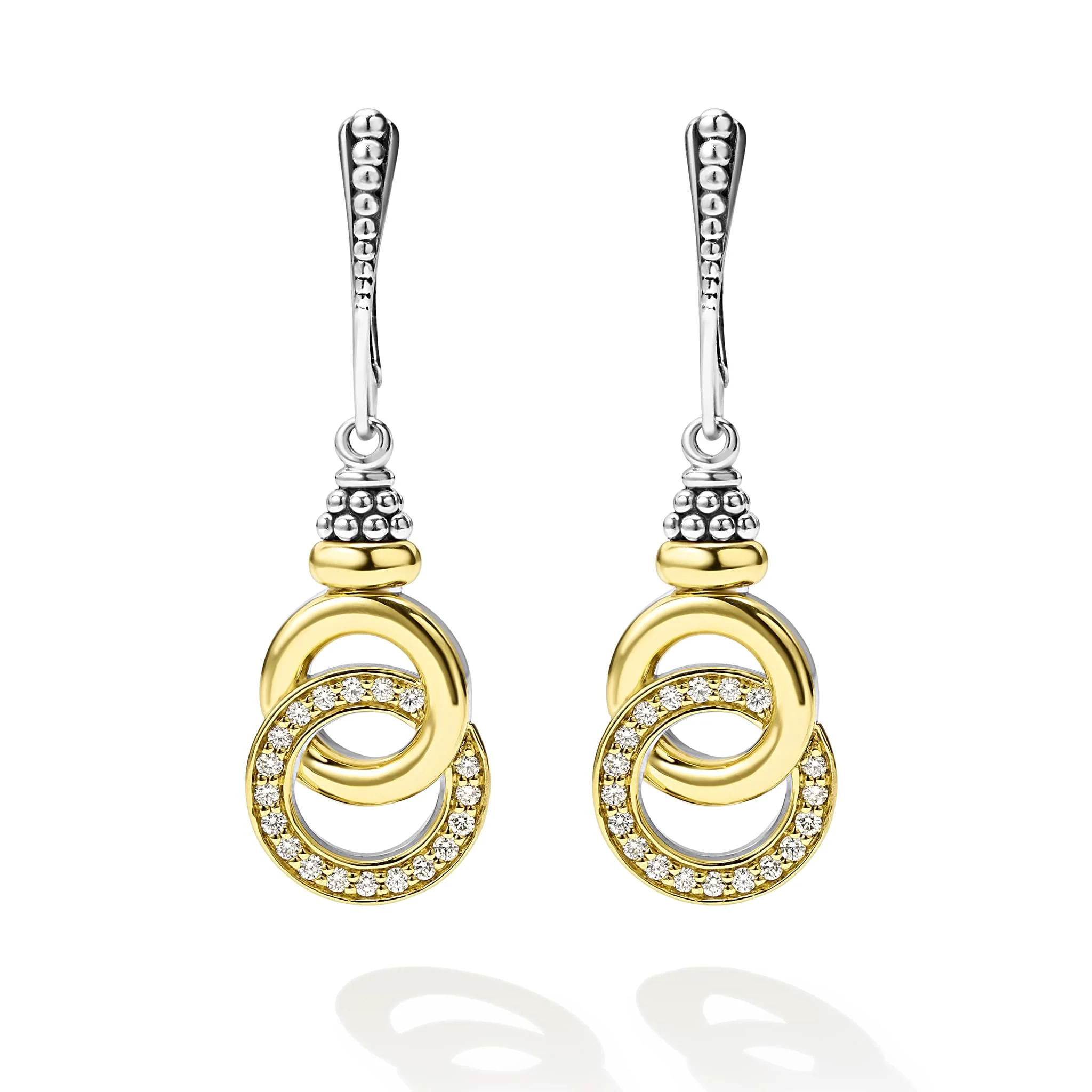 Signature Caviar Two-Tone Interlocking Diamond Drop Earrings - Image 4