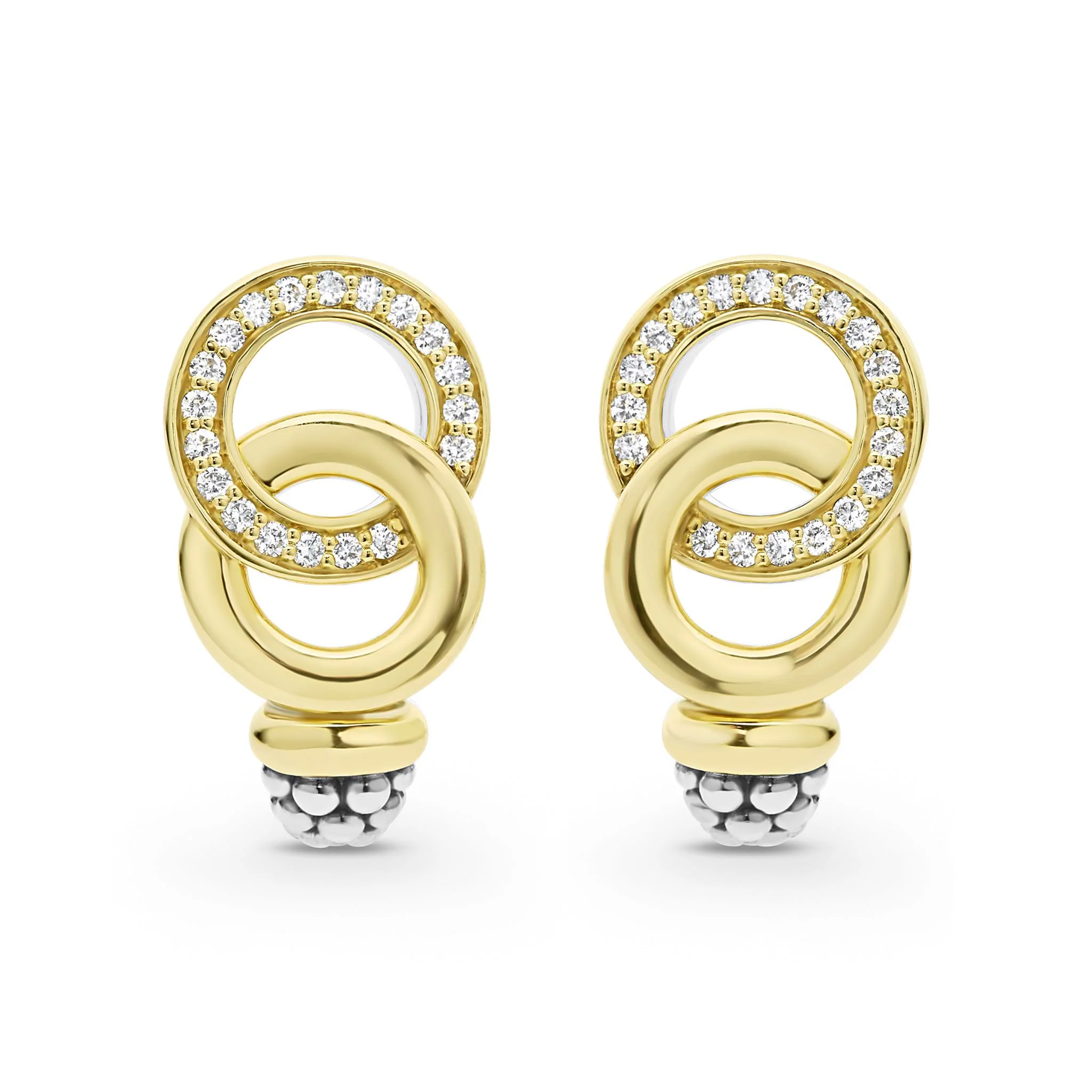Signature Caviar Two-Tone Interlocking Diamond Omega Clip Earrings - Image 3