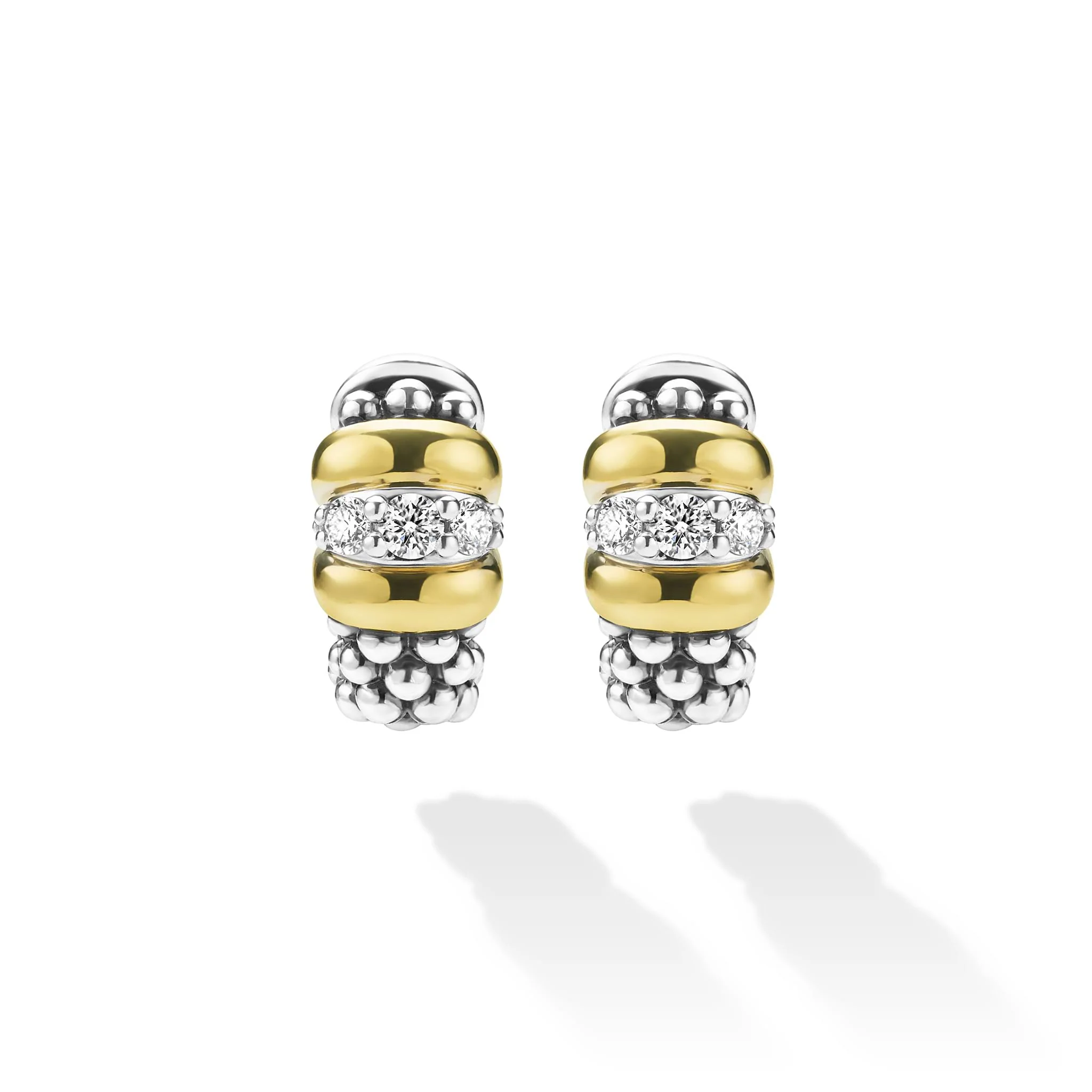 Signature Caviar Two-Tone Caviar Beaded Diamond Huggie Earrings - Image 4