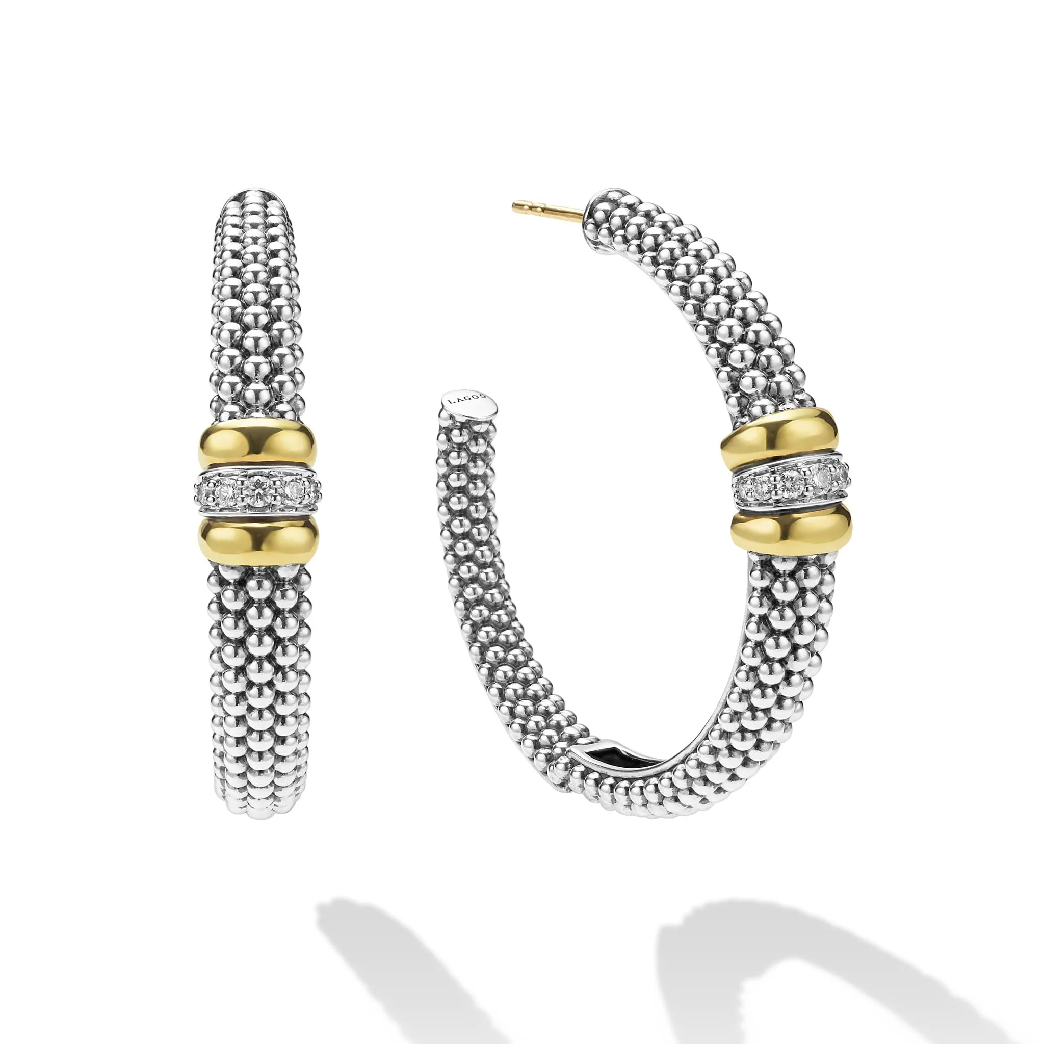 Signature Caviar Large Two-Tone Caviar Diamond Hoop Earrings