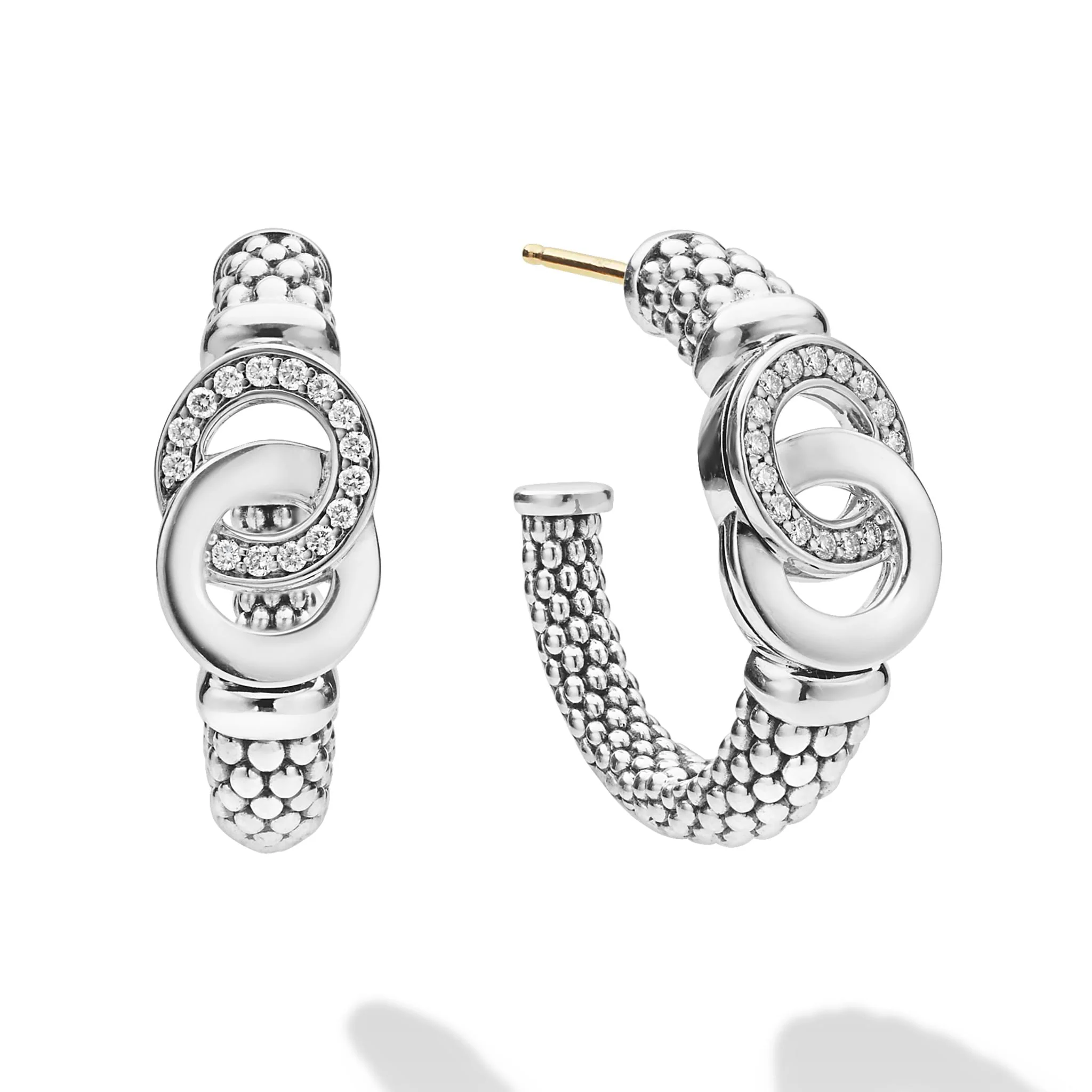Signature Caviar Silver Interlocking Diamond Hoop Earring