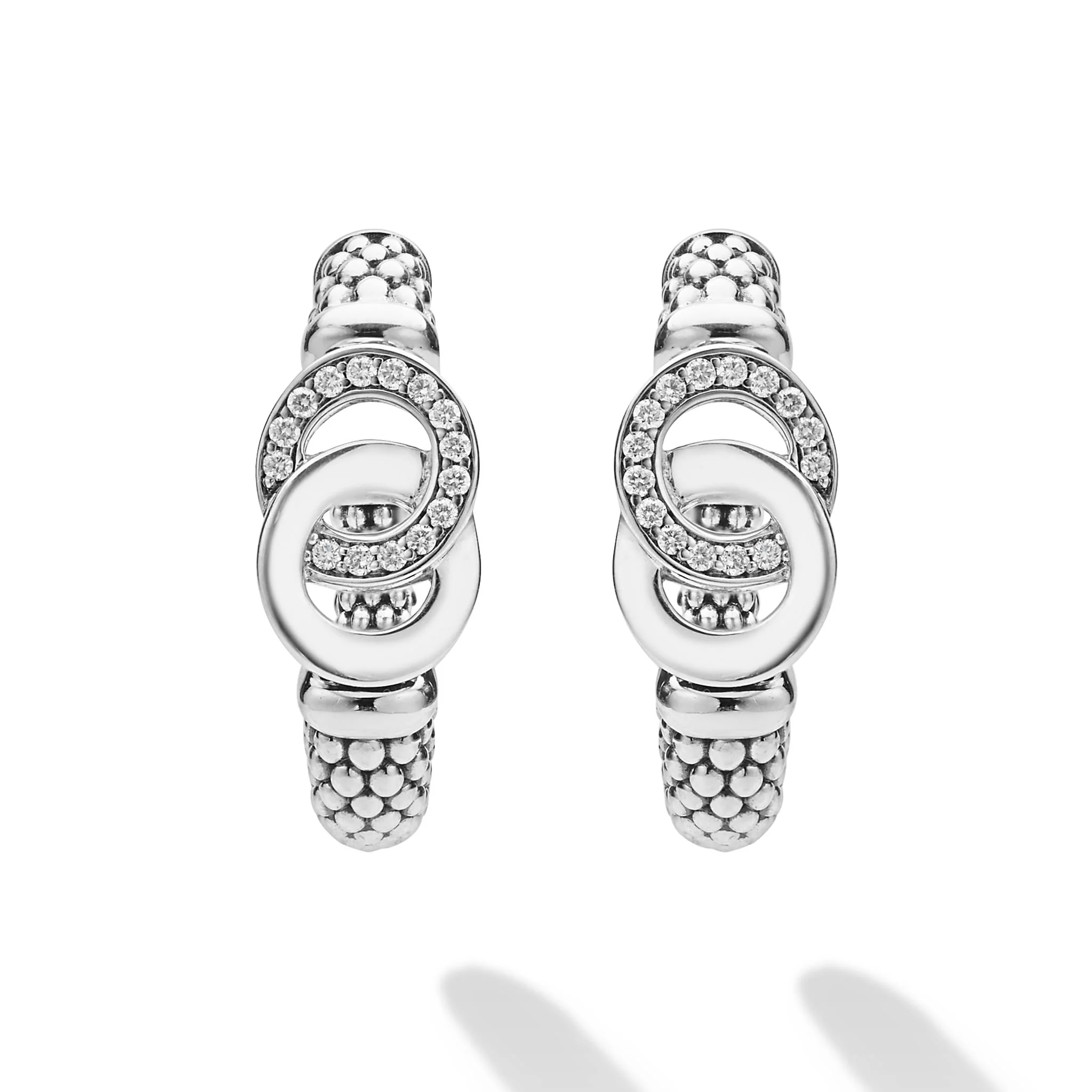 Signature Caviar Silver Interlocking Diamond Hoop Earring - Image 4