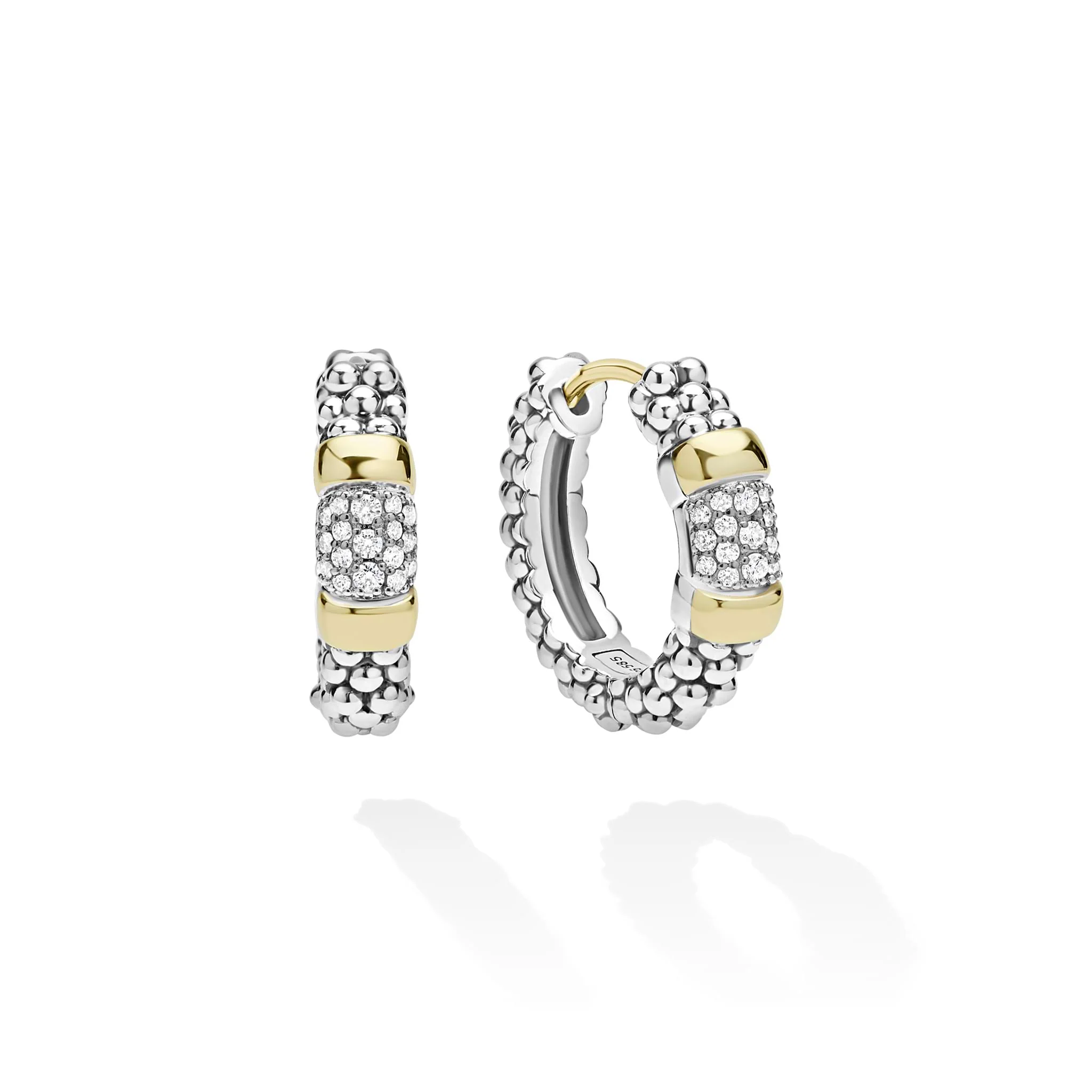 Signature Caviar Two-Tone Diamond Huggie Earrings