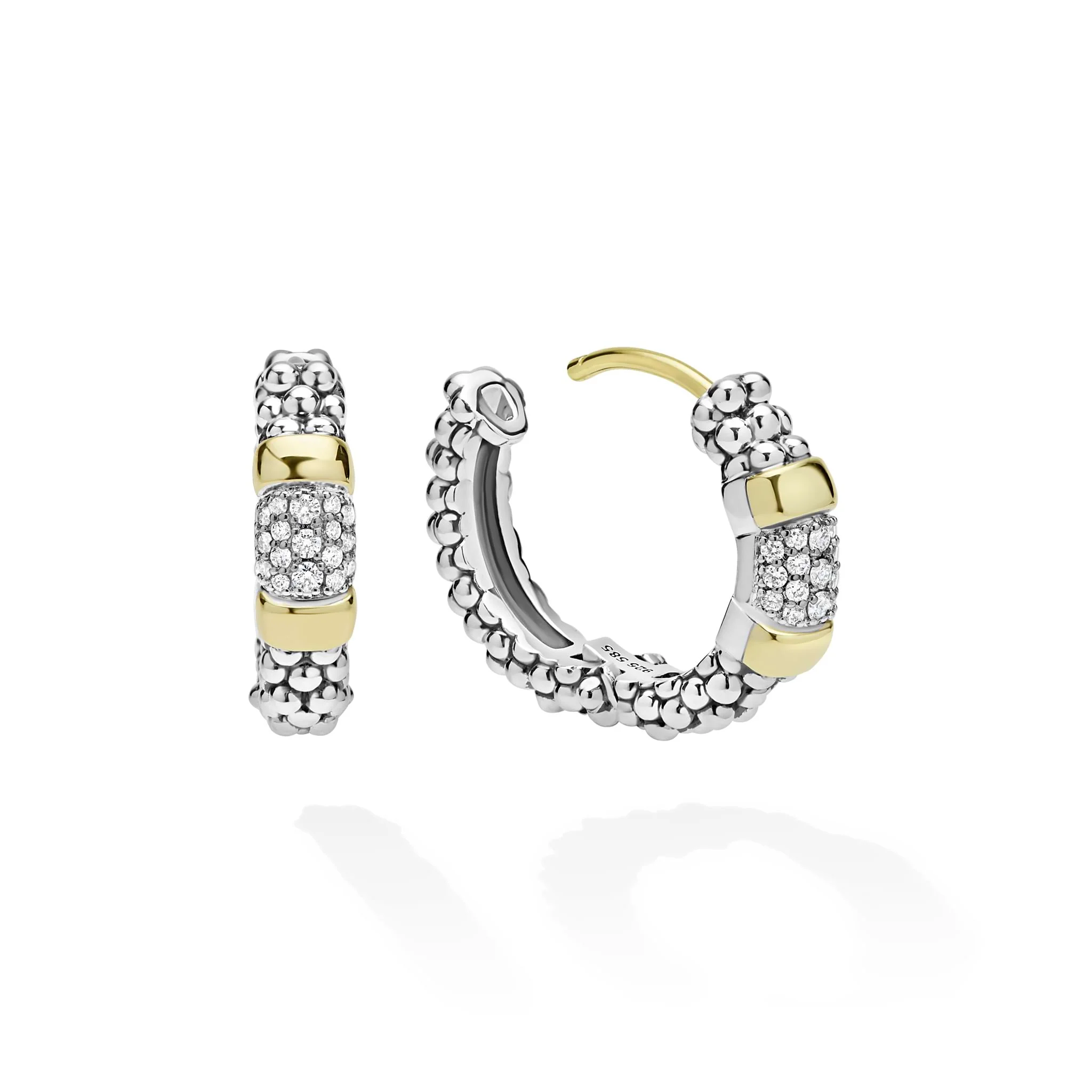 Signature Caviar Two-Tone Diamond Huggie Earrings - Image 2