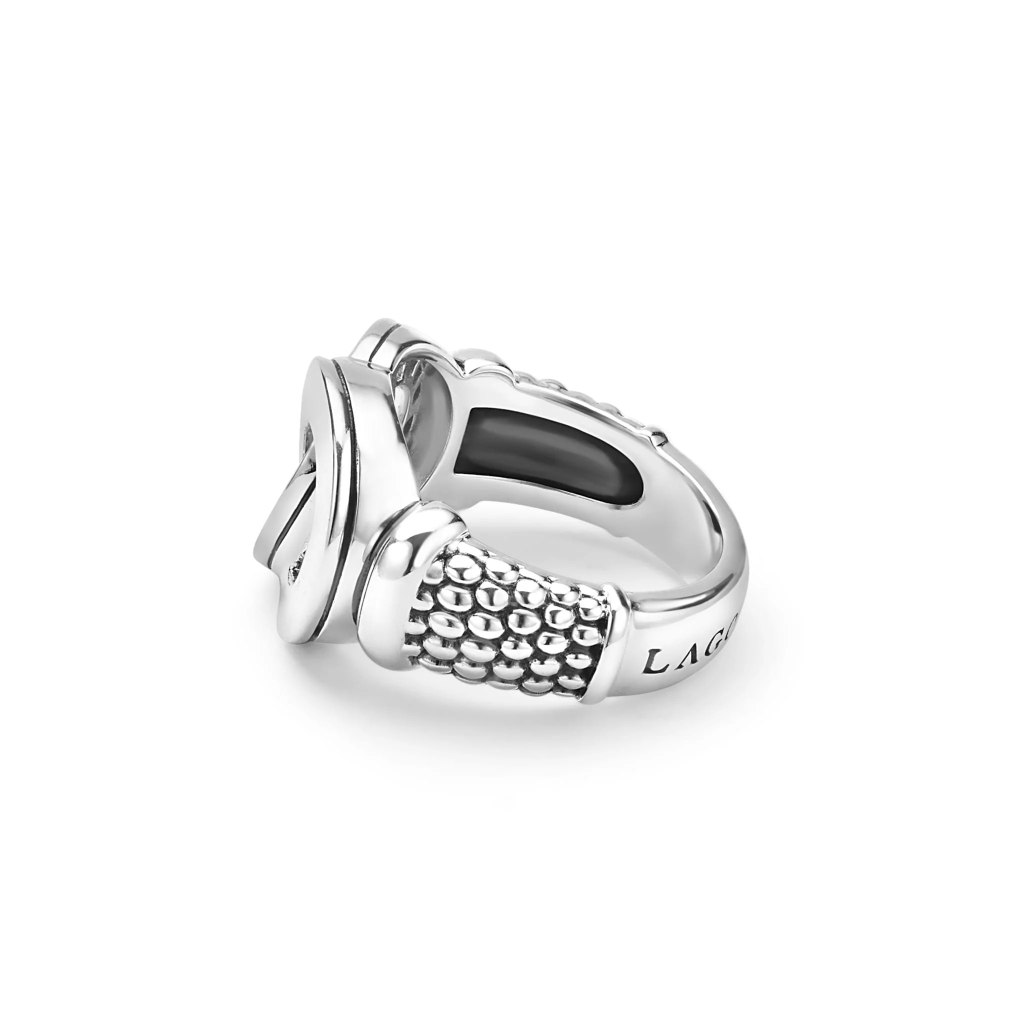 Signature Caviar Large Silver Interlocking Diamond Ring - Image 3