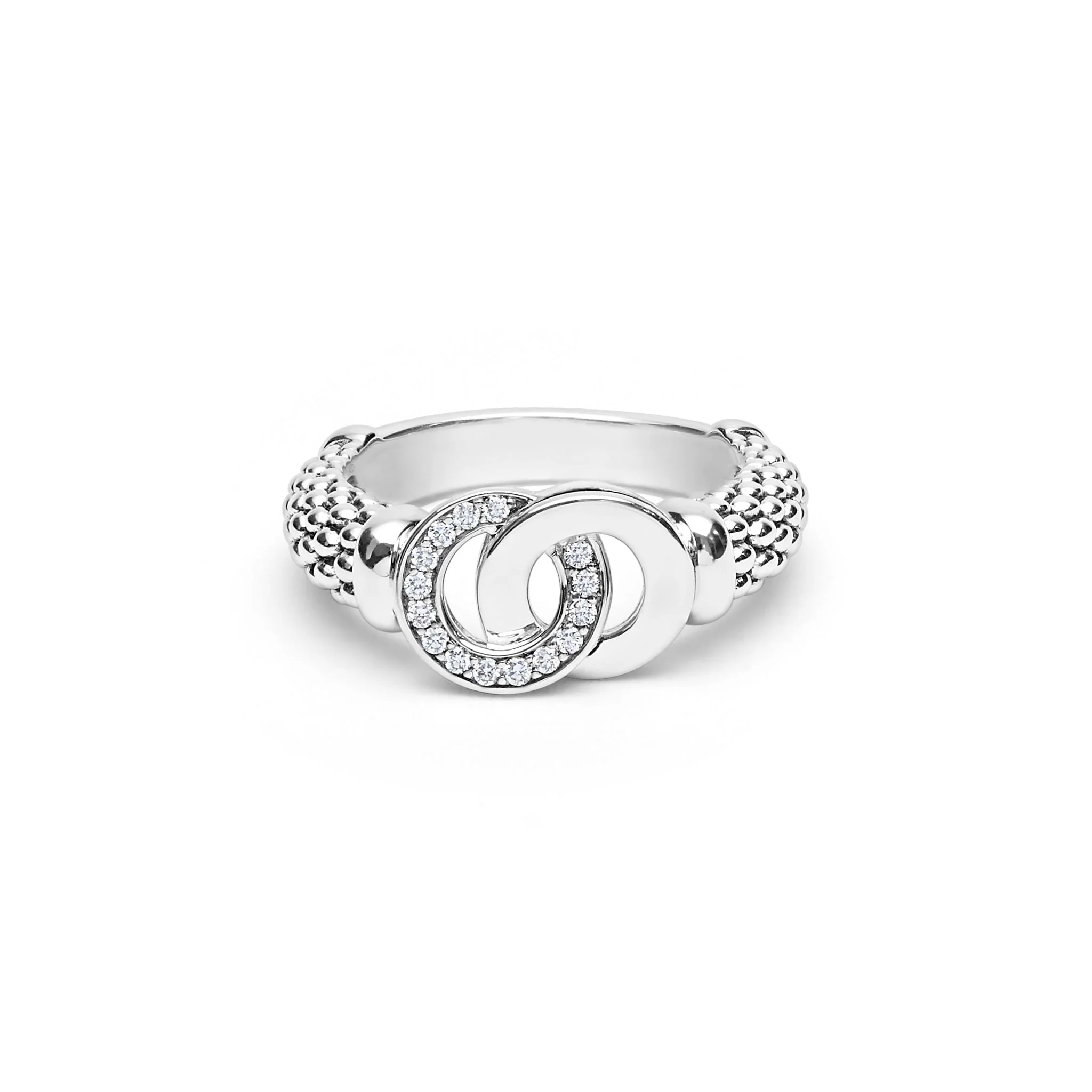 Signature Caviar Medium Silver Interlocking Diamond Ring - Image 3