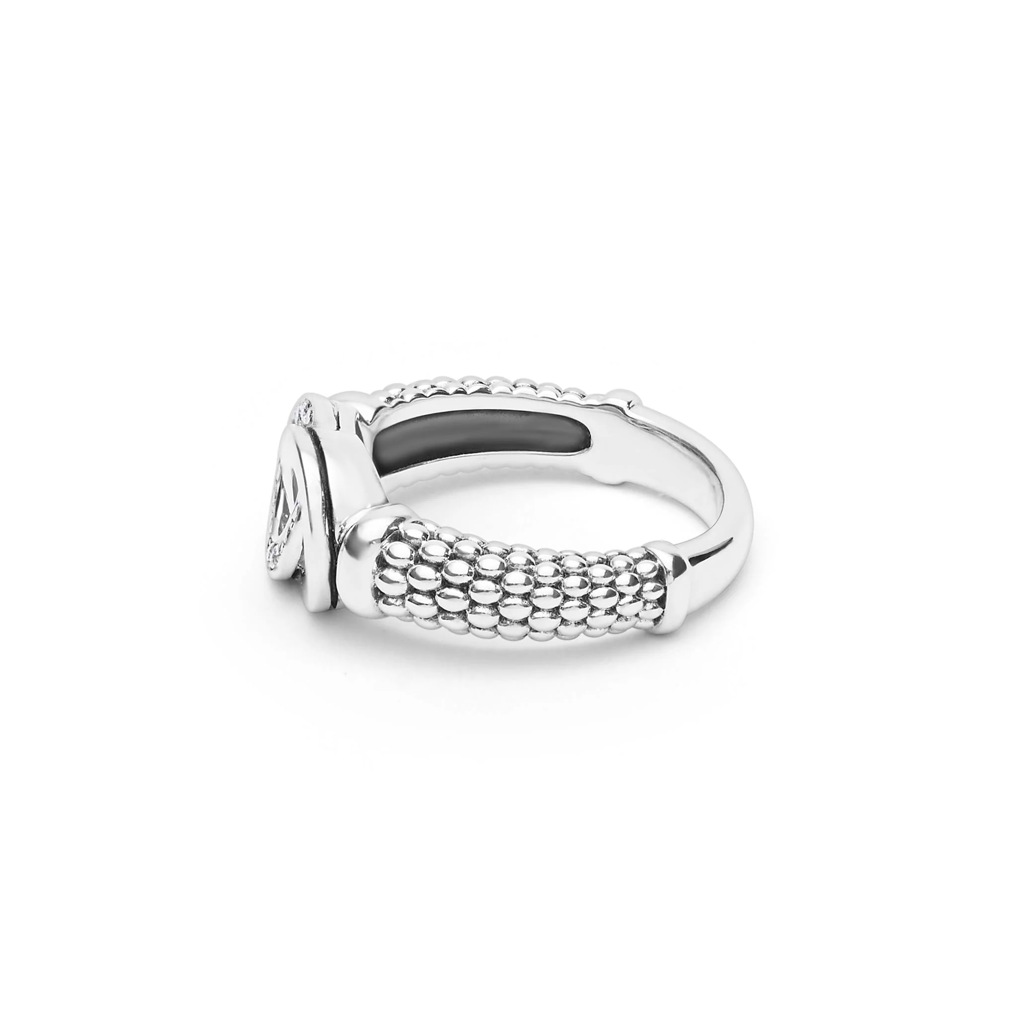 Signature Caviar Medium Silver Interlocking Diamond Ring - Image 4
