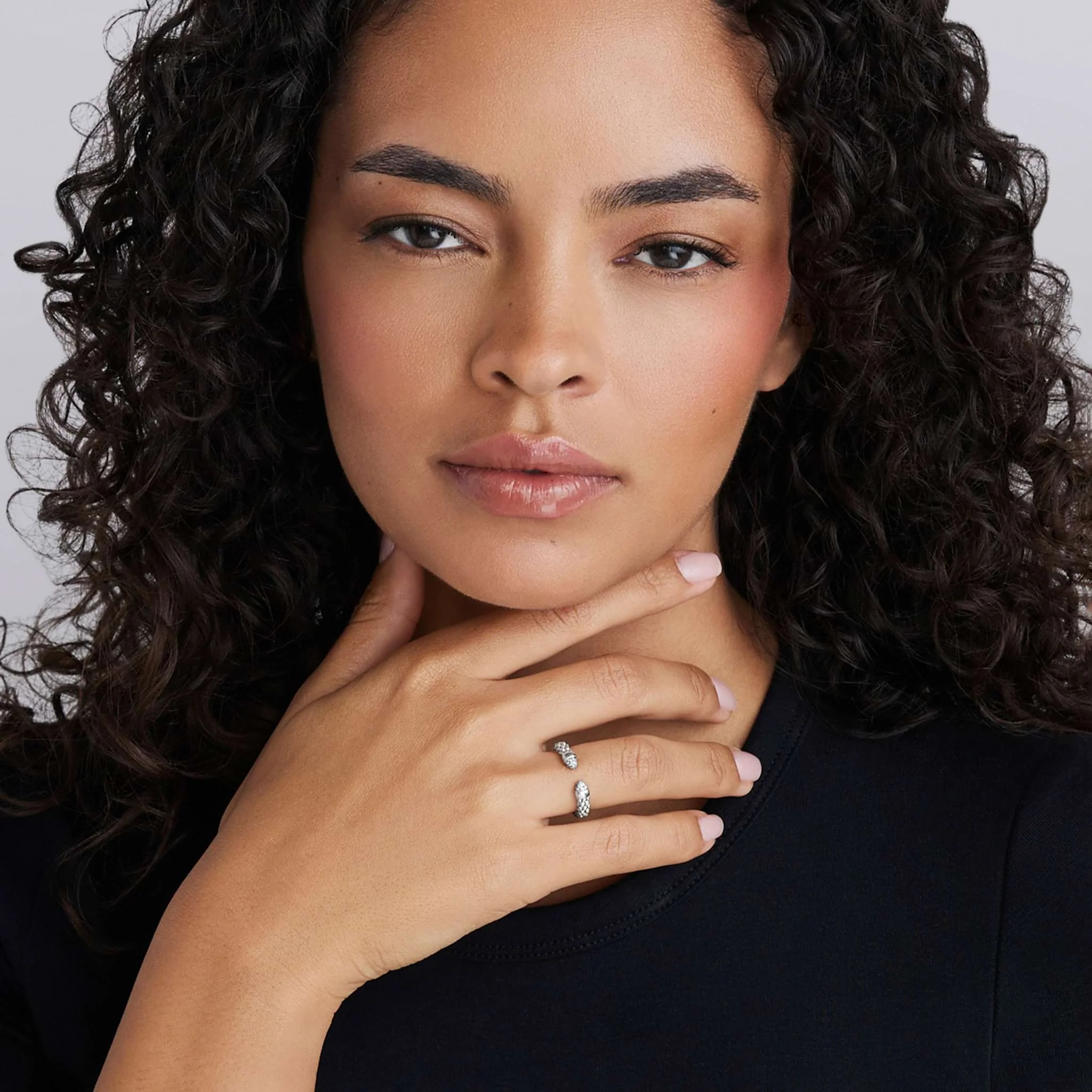 Signature Caviar Sterling Silver Diamond Mini Versa Stacking Ring - Image 2