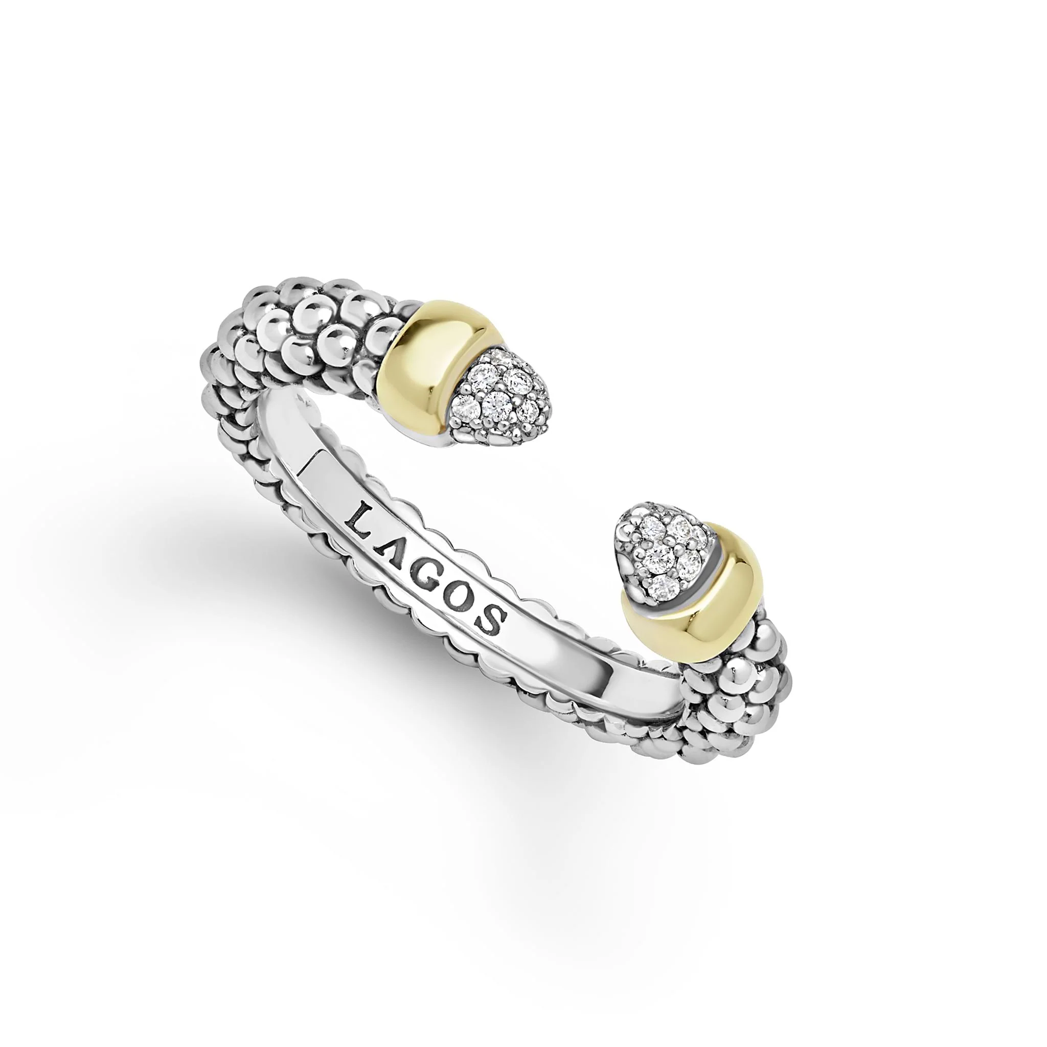 Signature Caviar Two-Tone Diamond Mini Versa Stacking Ring