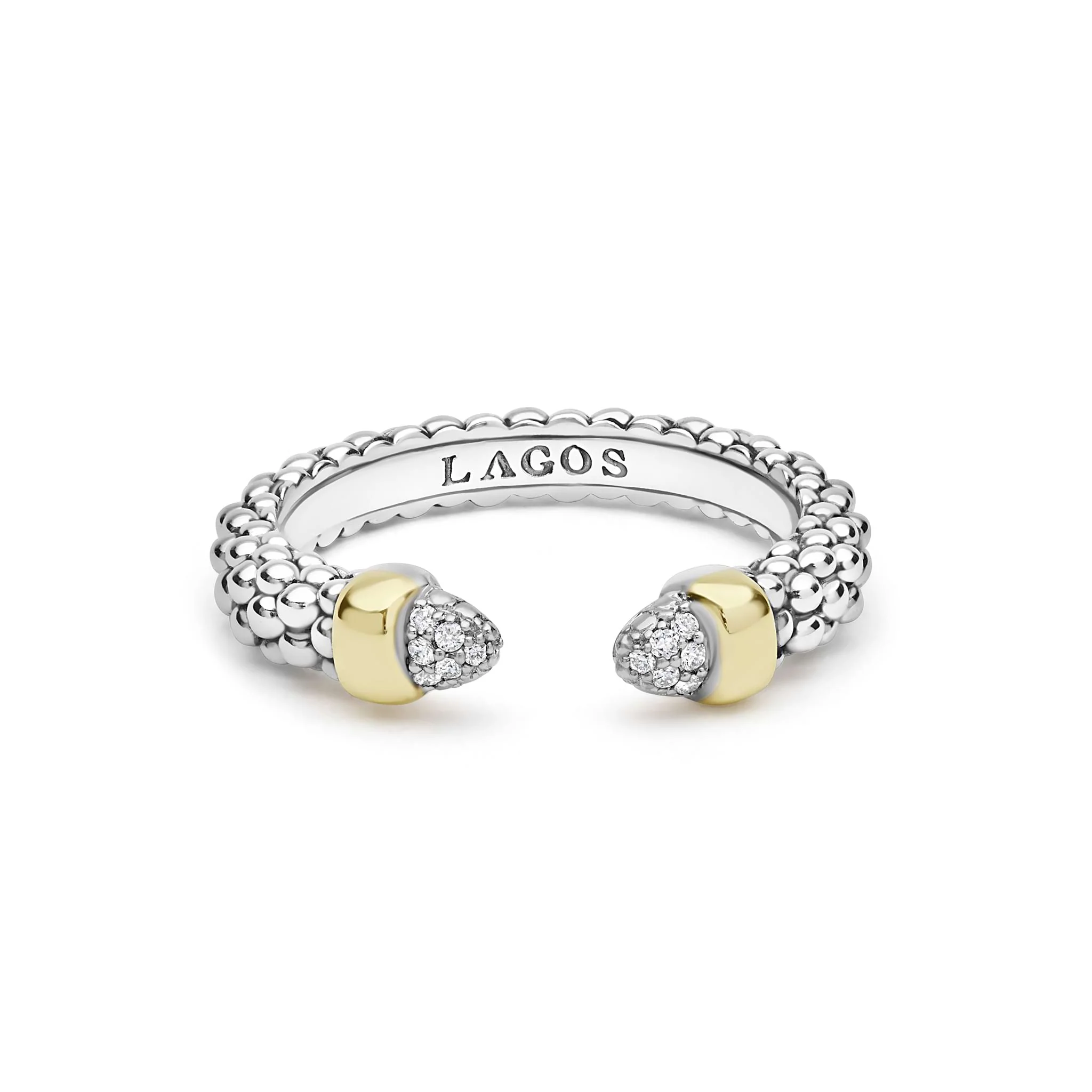 Signature Caviar Two-Tone Diamond Mini Versa Stacking Ring - Image 2