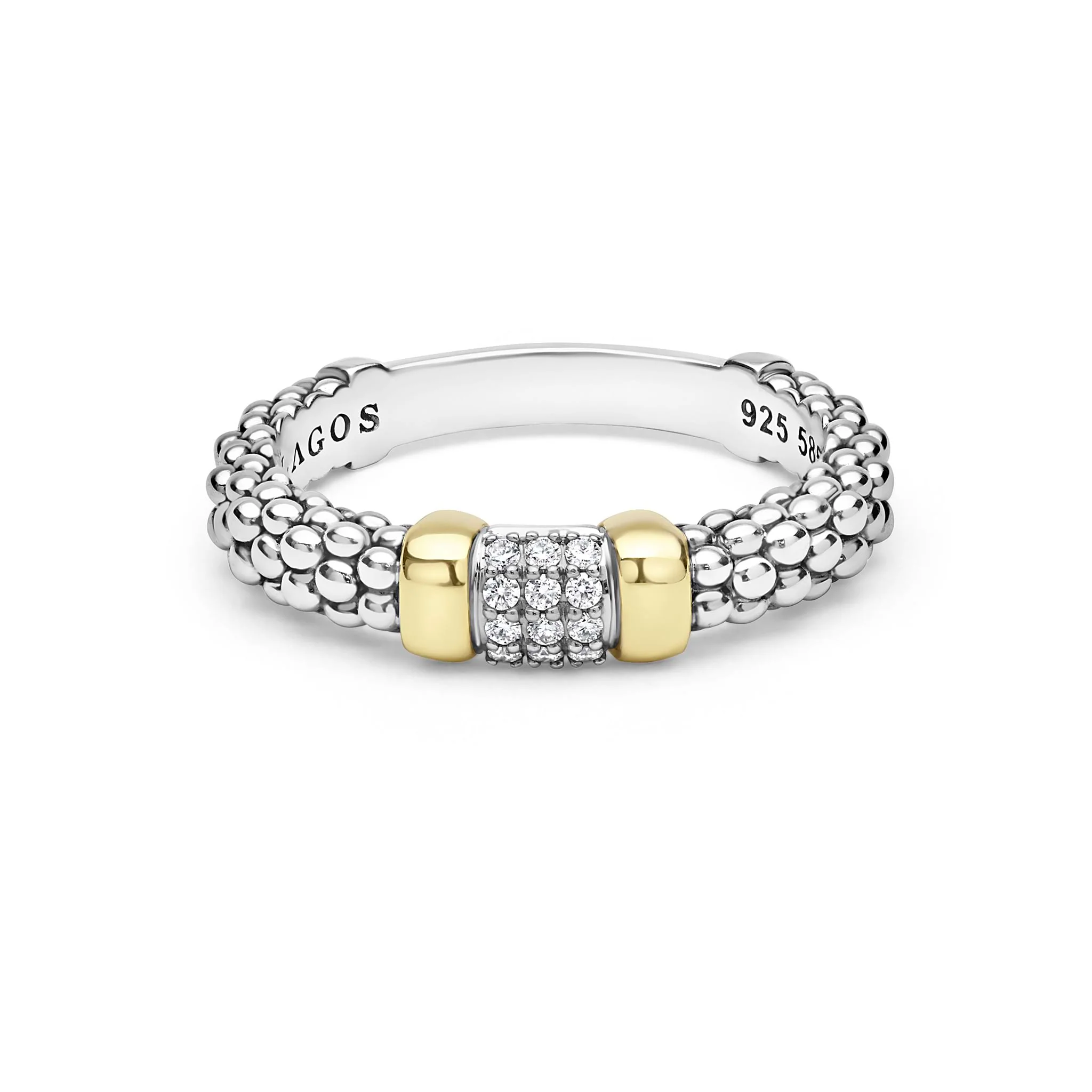 Signature Caviar Two-Tone Small Diamond Station Ring - Image 2