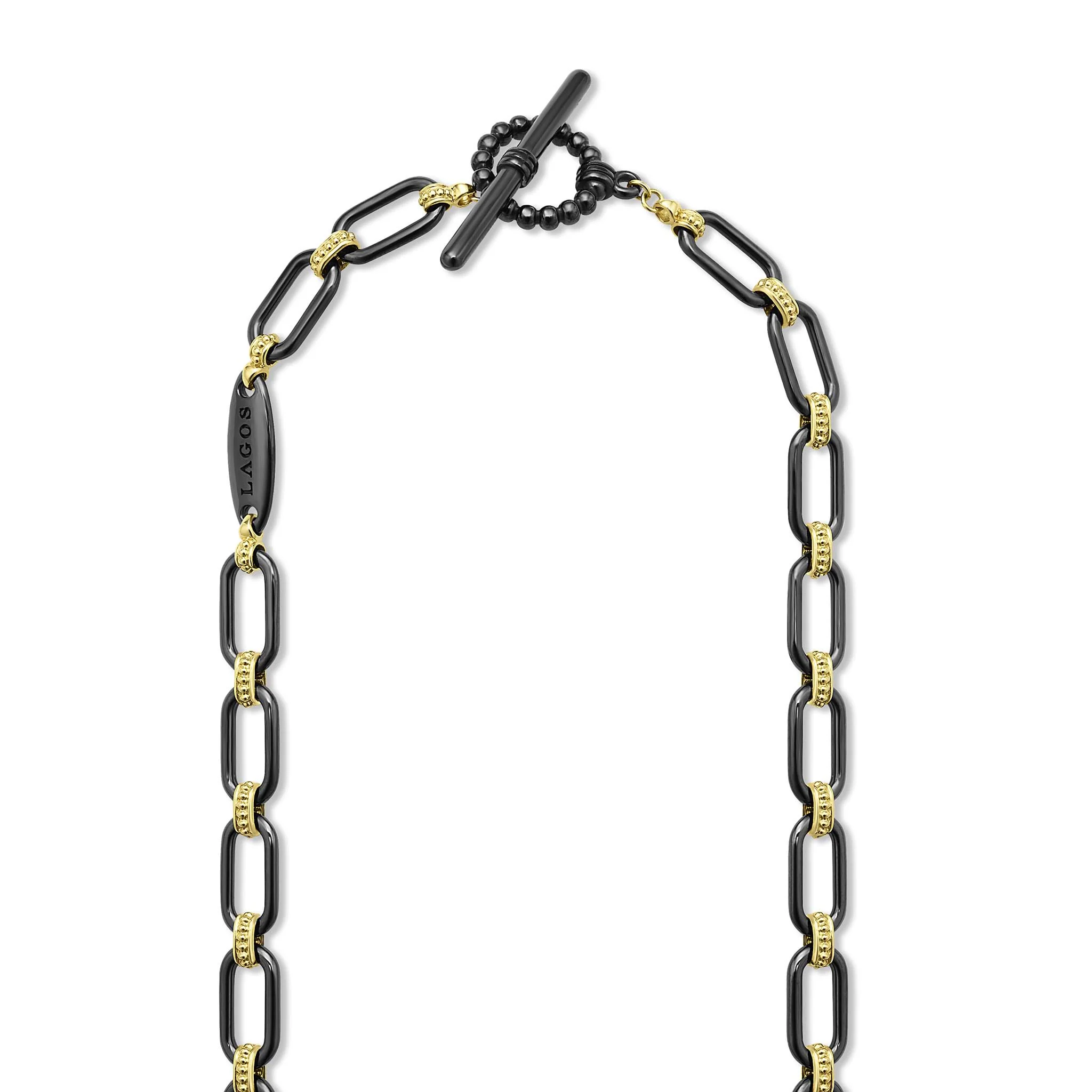 Signature Caviar 18K Gold and Black Ceramic Diamond Station Link Necklace | 6mm - Image 5