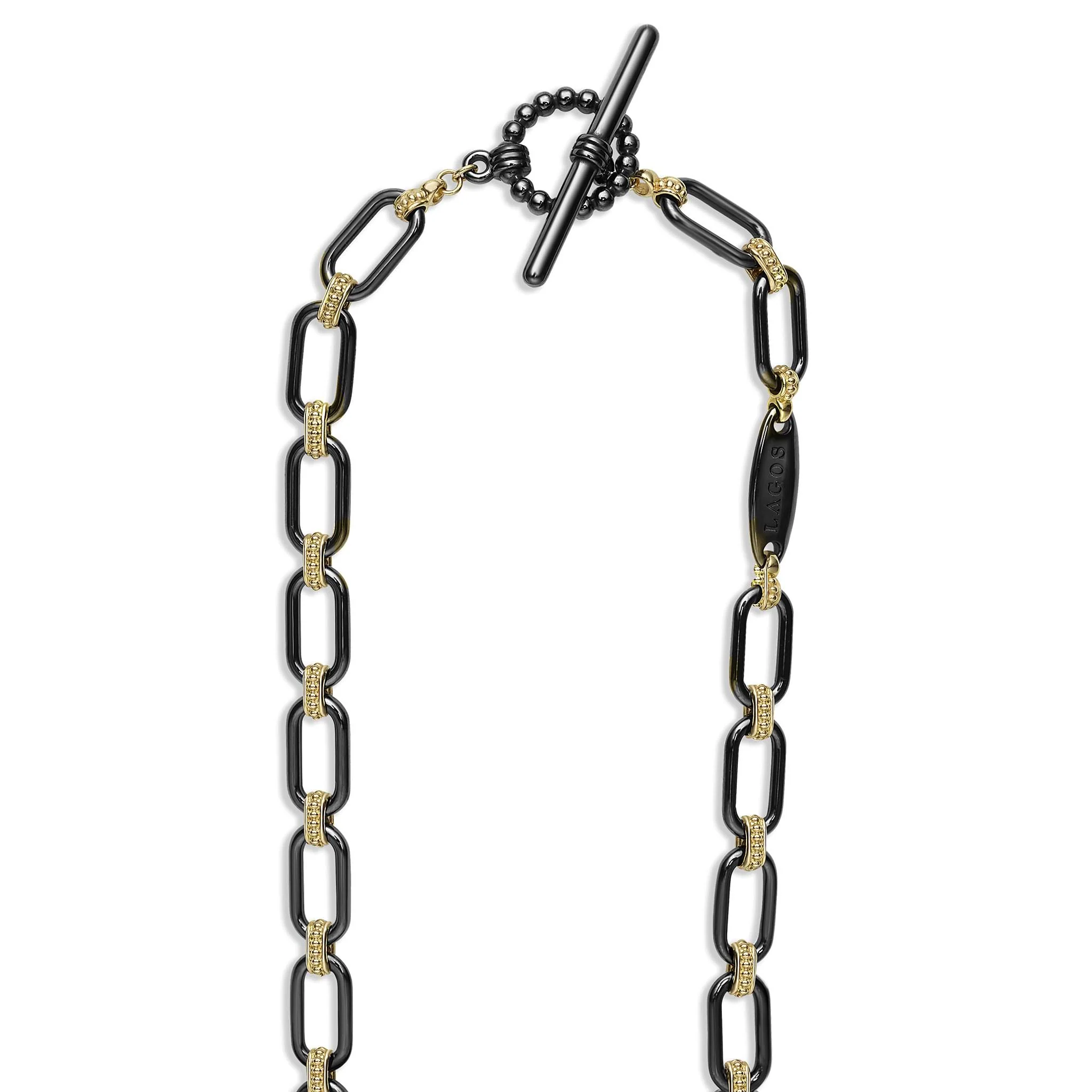 Signature Caviar 18K Gold and Black Ceramic Three Diamond Station Link Necklace | 6mm - Image 5