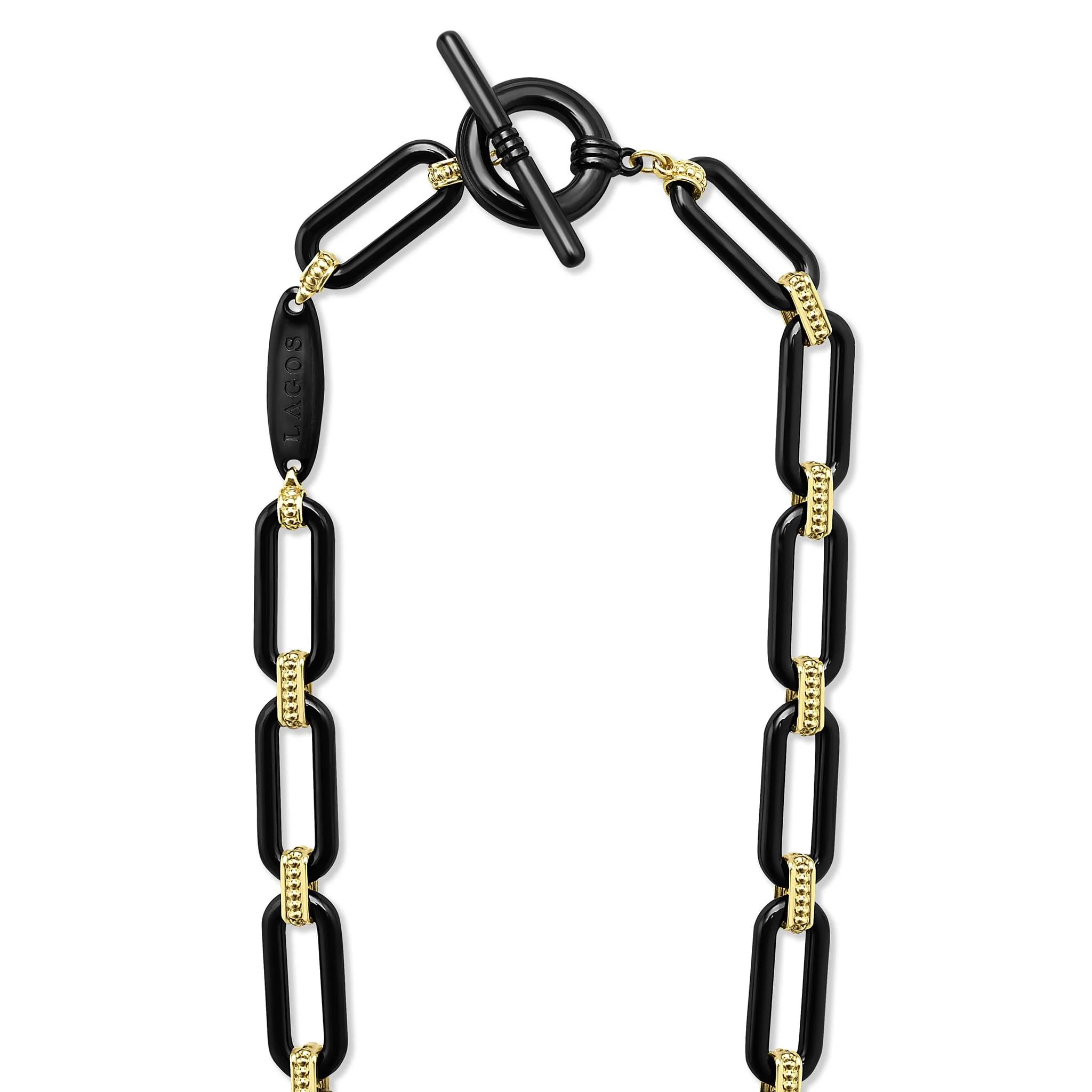 Signature Caviar 18K Gold & Black Ceramic Diamond Station Link Necklace | 9mm - Image 5