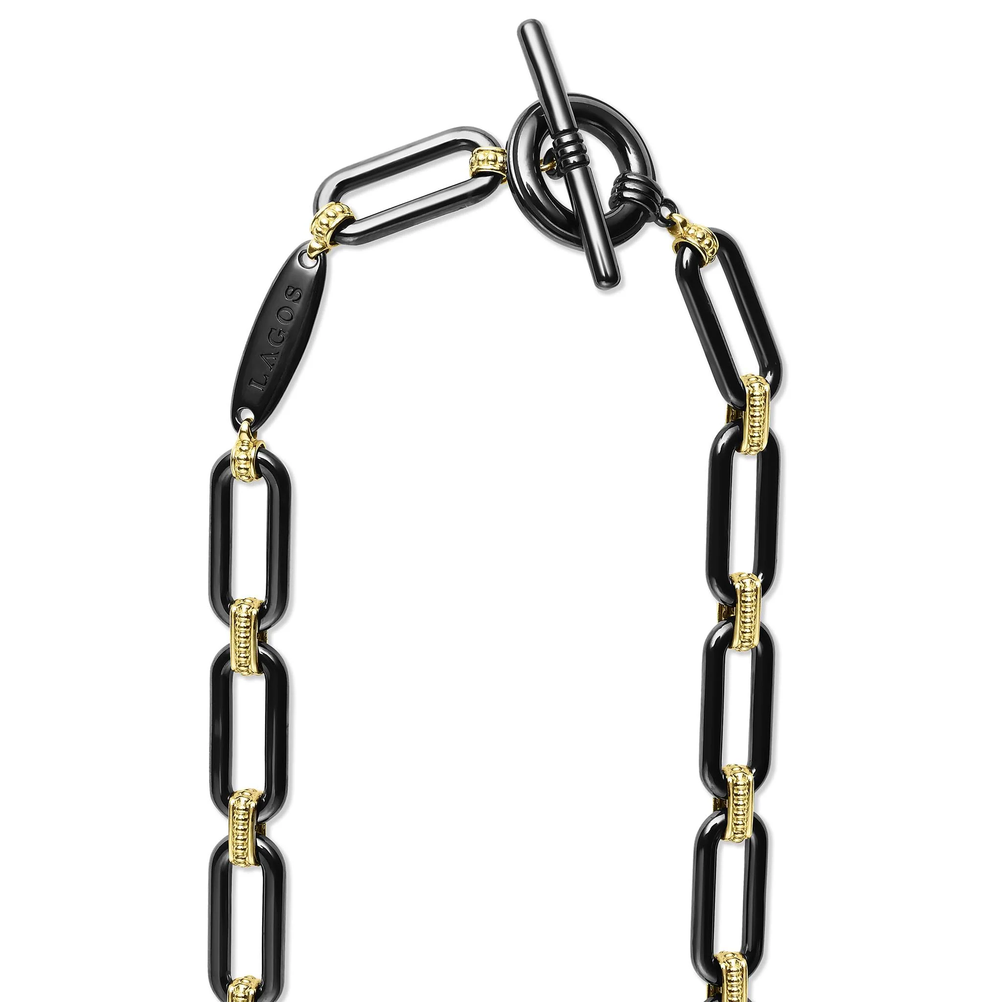 Signature Caviar 18K Gold and Black Ceramic Three Diamond Station Link Necklace | 9mm - Image 5