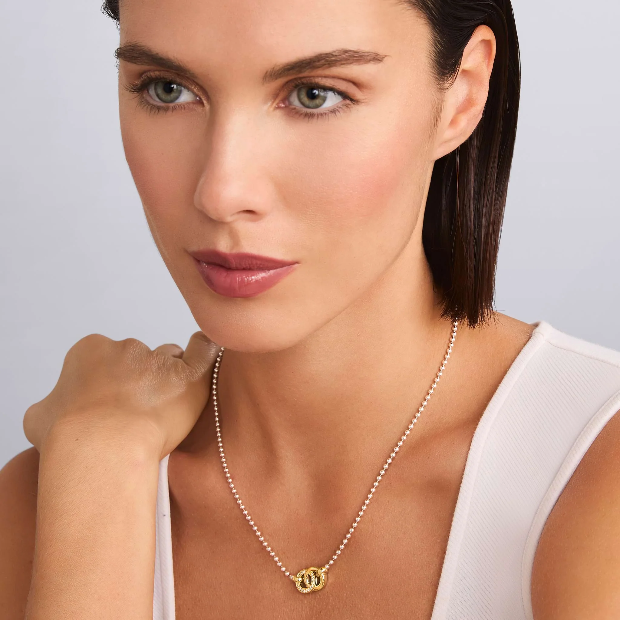 Signature Caviar Two-Tone Interlocking Diamond Necklace - Image 2