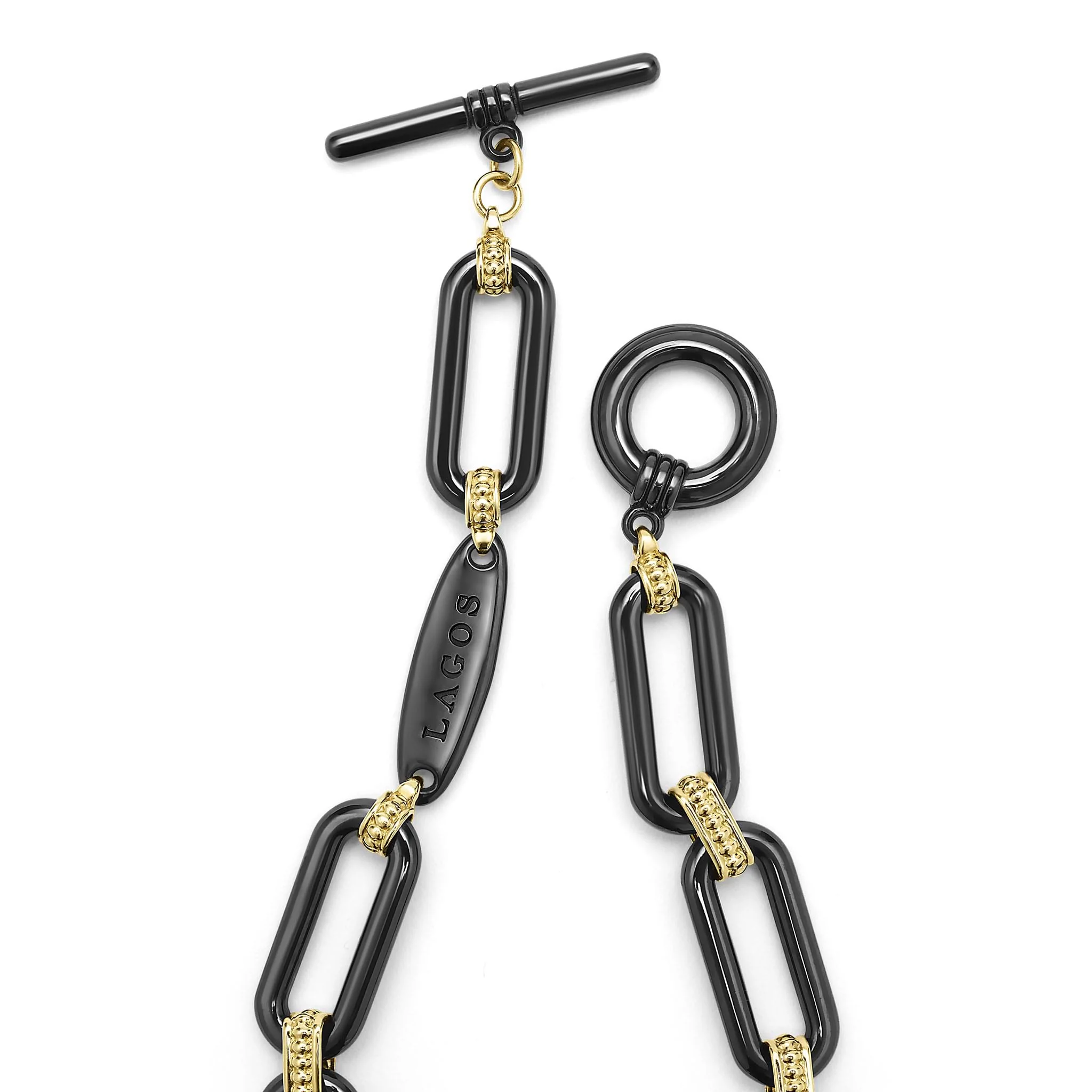 Signature Caviar 18K Gold and Black Ceramic Diamond Station Link Bracelet | 10mm - Image 4