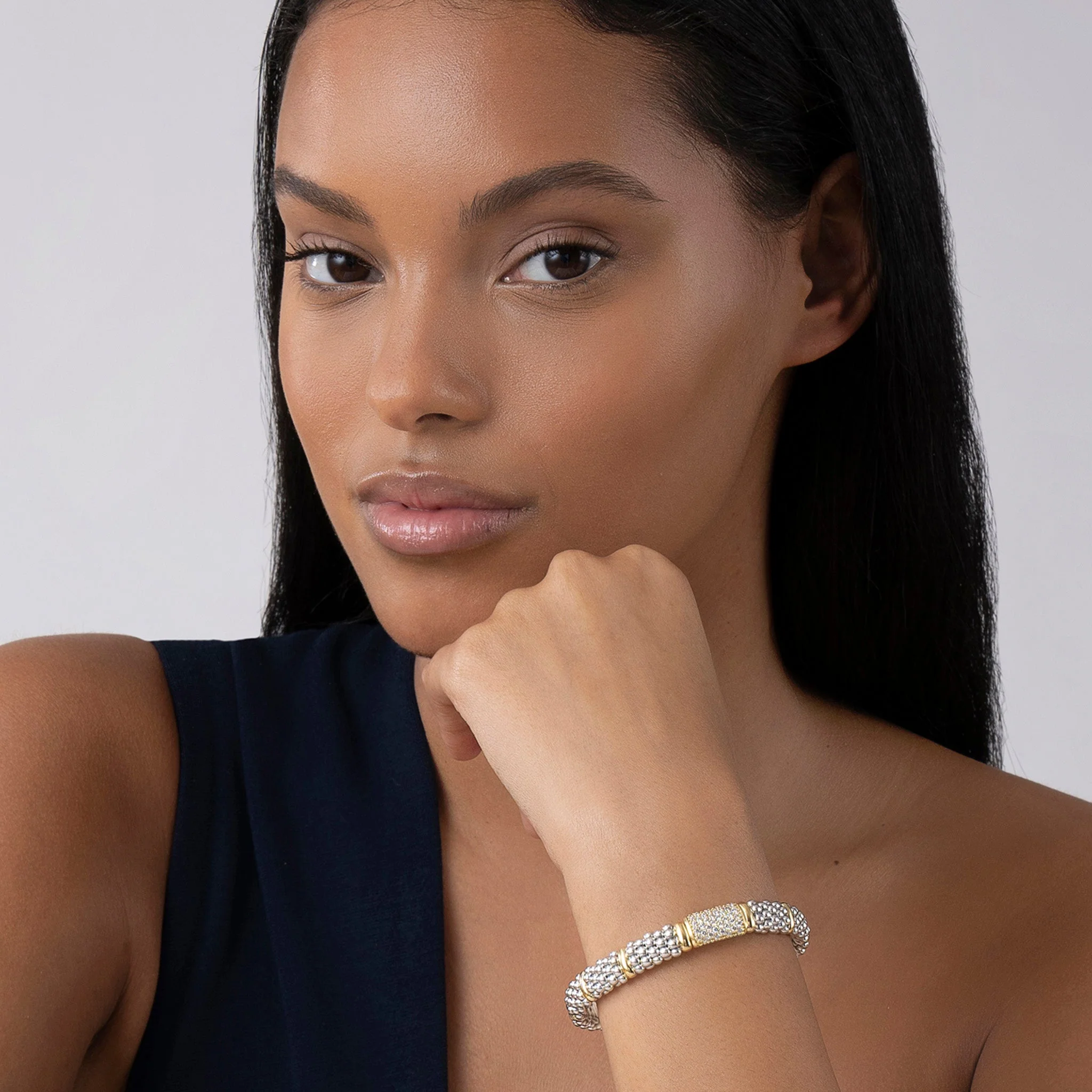 Signature Caviar Two-Tone Caviar Diamond Bracelet | 9mm - Image 2