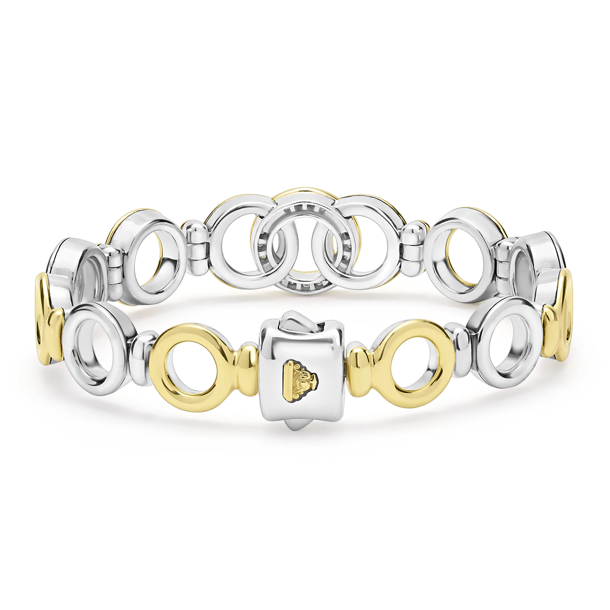 Signature Caviar Two-Tone Interlocking Diamond Link Bracelet - Image 5