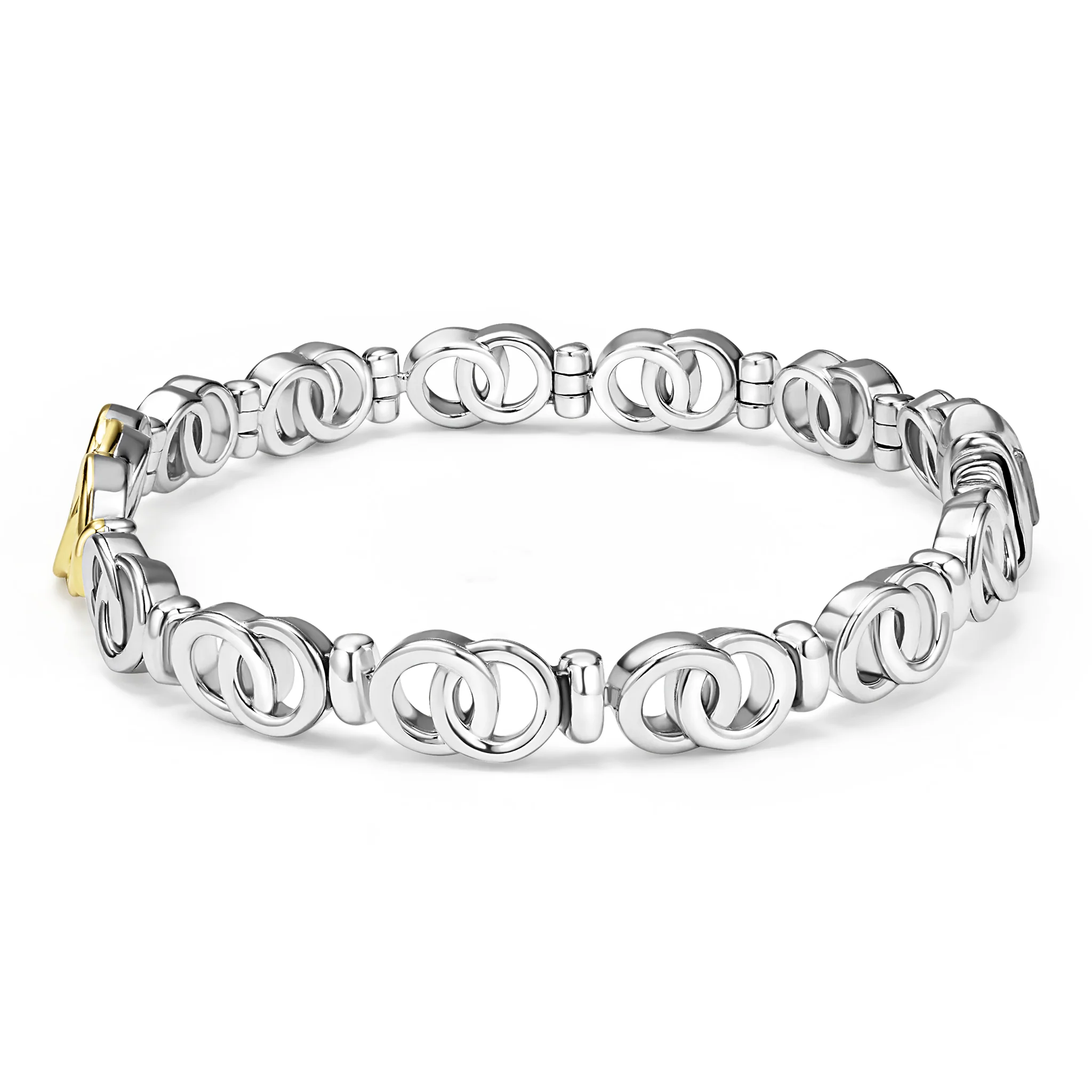 Signature Caviar Two-Tone Petite Interlocking Diamond Link Bracelet - Image 3