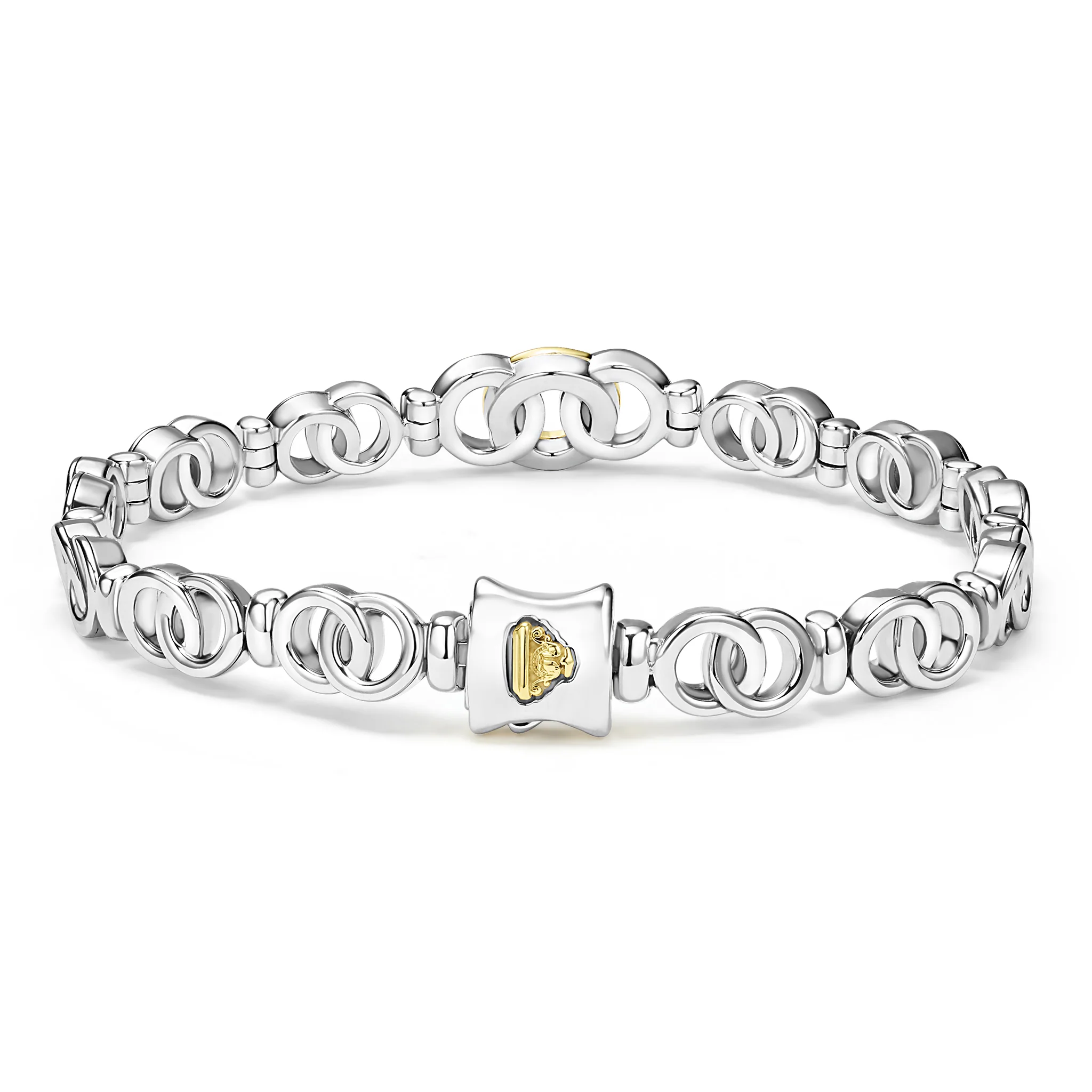 Signature Caviar Two-Tone Petite Interlocking Diamond Link Bracelet - Image 4