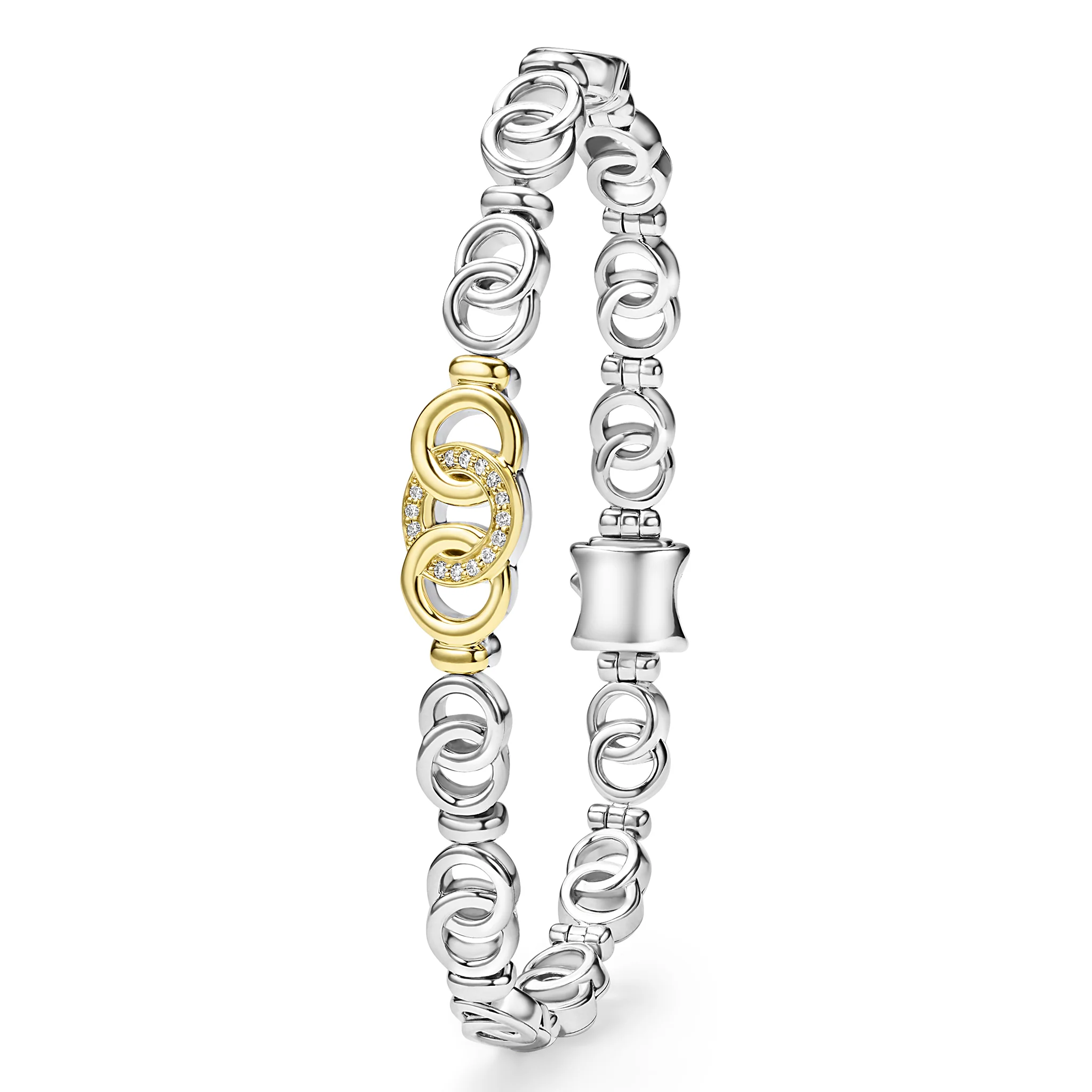 Signature Caviar Two-Tone Petite Interlocking Diamond Link Bracelet - Image 5