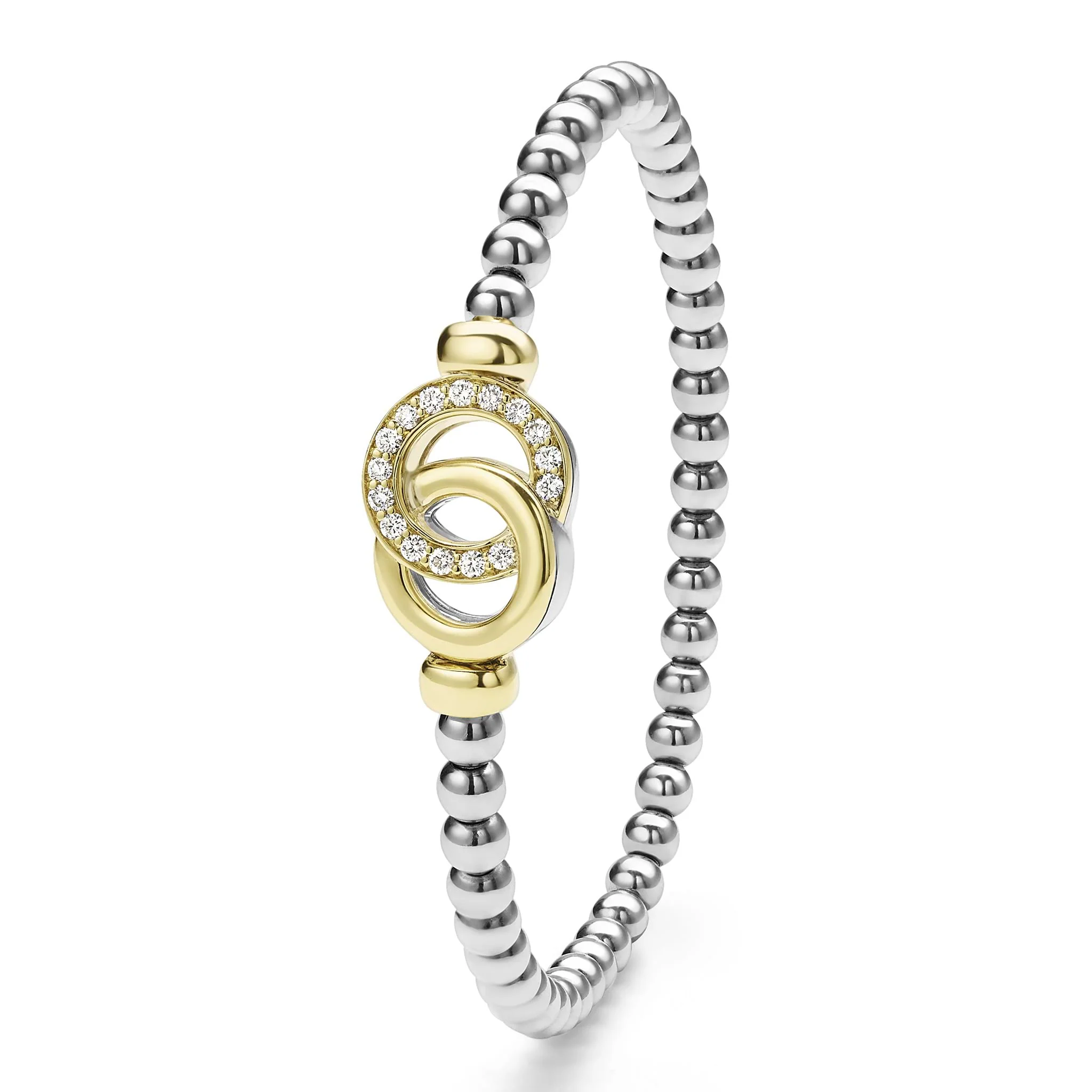 Signature Caviar Two-Tone Interlocking Diamond Stretch Bracelet - Image 5