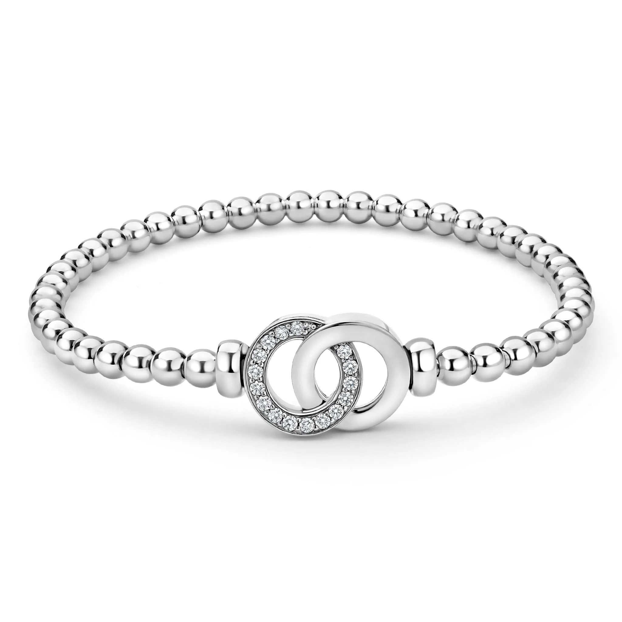 Signature Caviar Silver Interlocking Diamond Stretch Bracelet