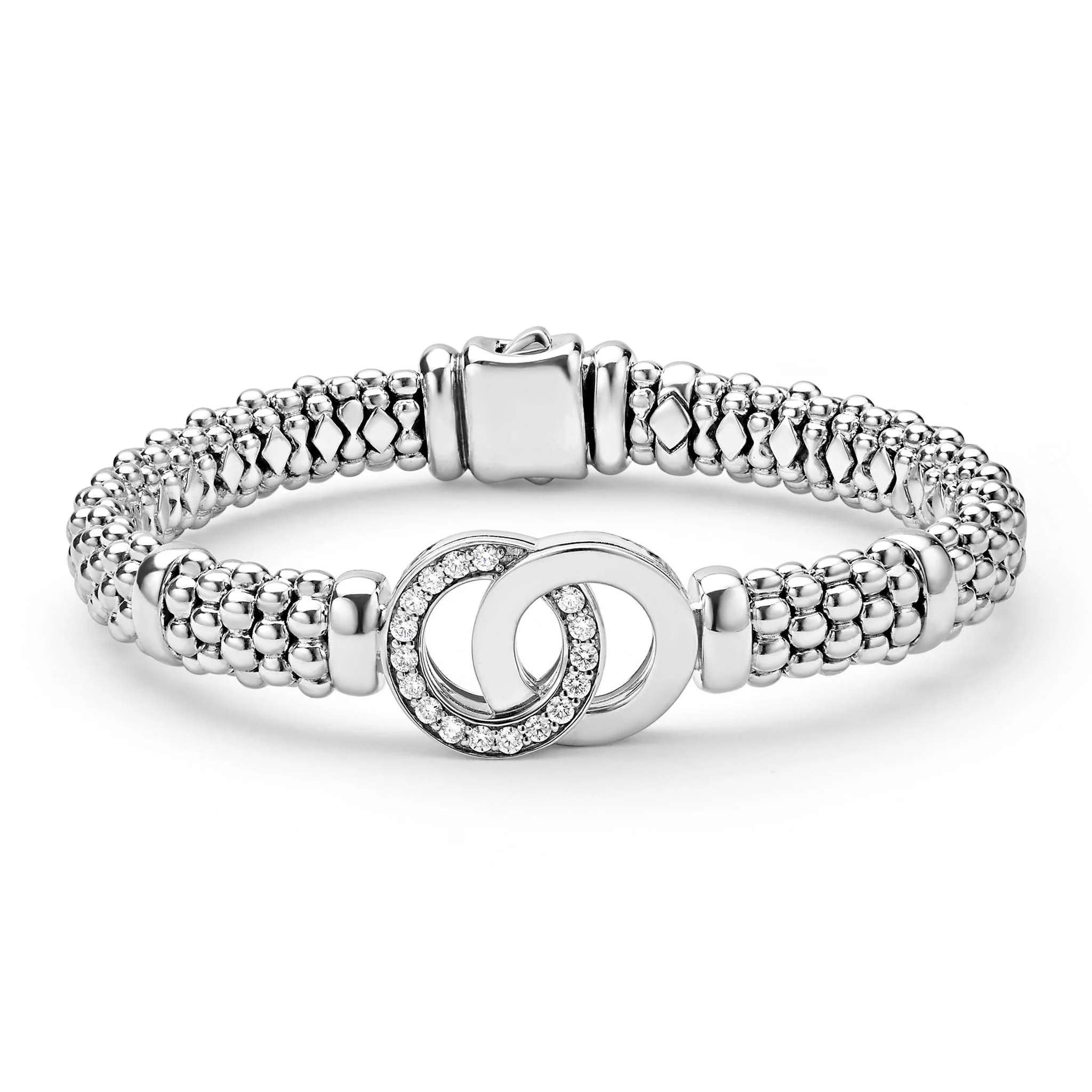 Signature Caviar Silver Interlocking Diamond Caviar Bracelet | 9mm