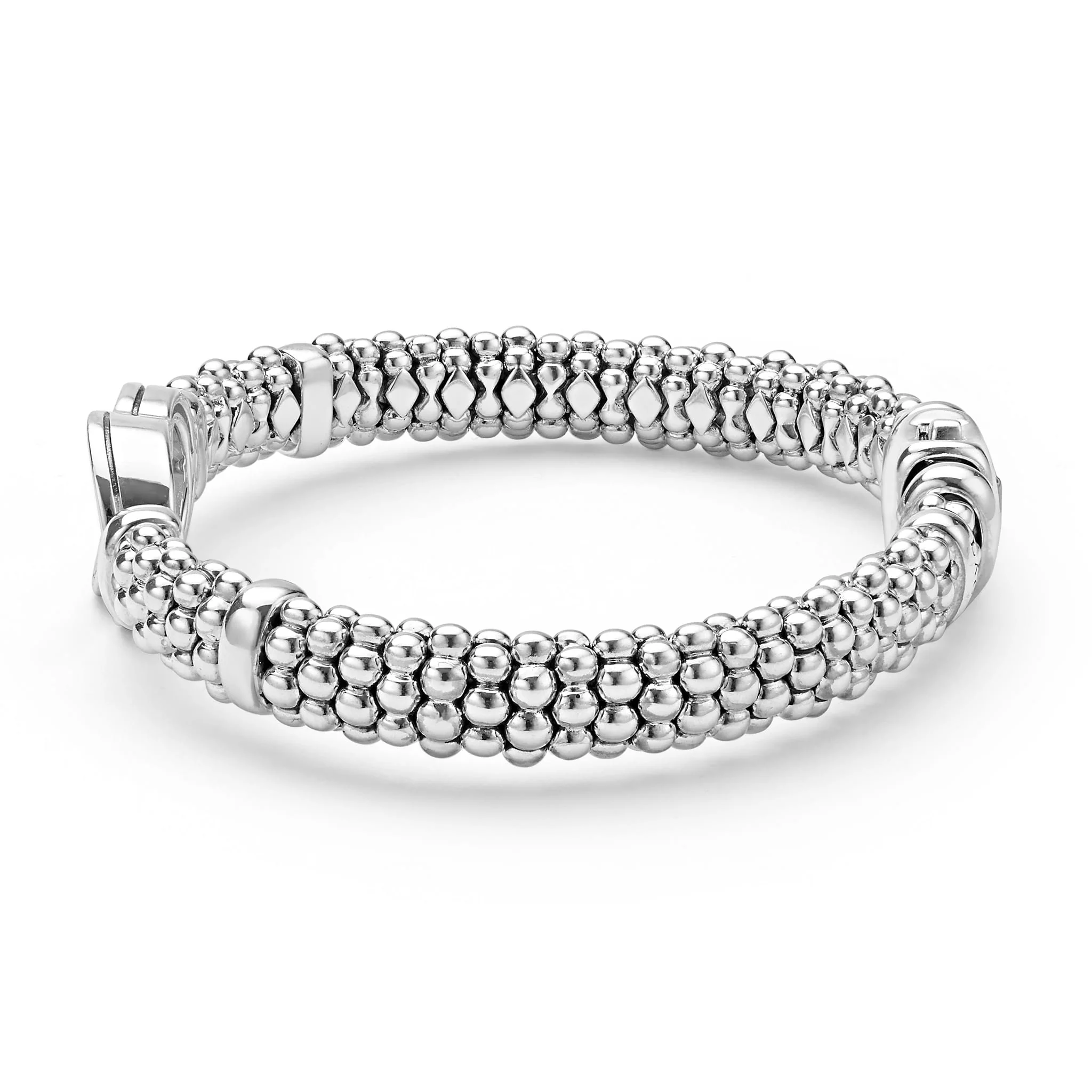 Signature Caviar Silver Interlocking Diamond Caviar Bracelet | 9mm - Image 3