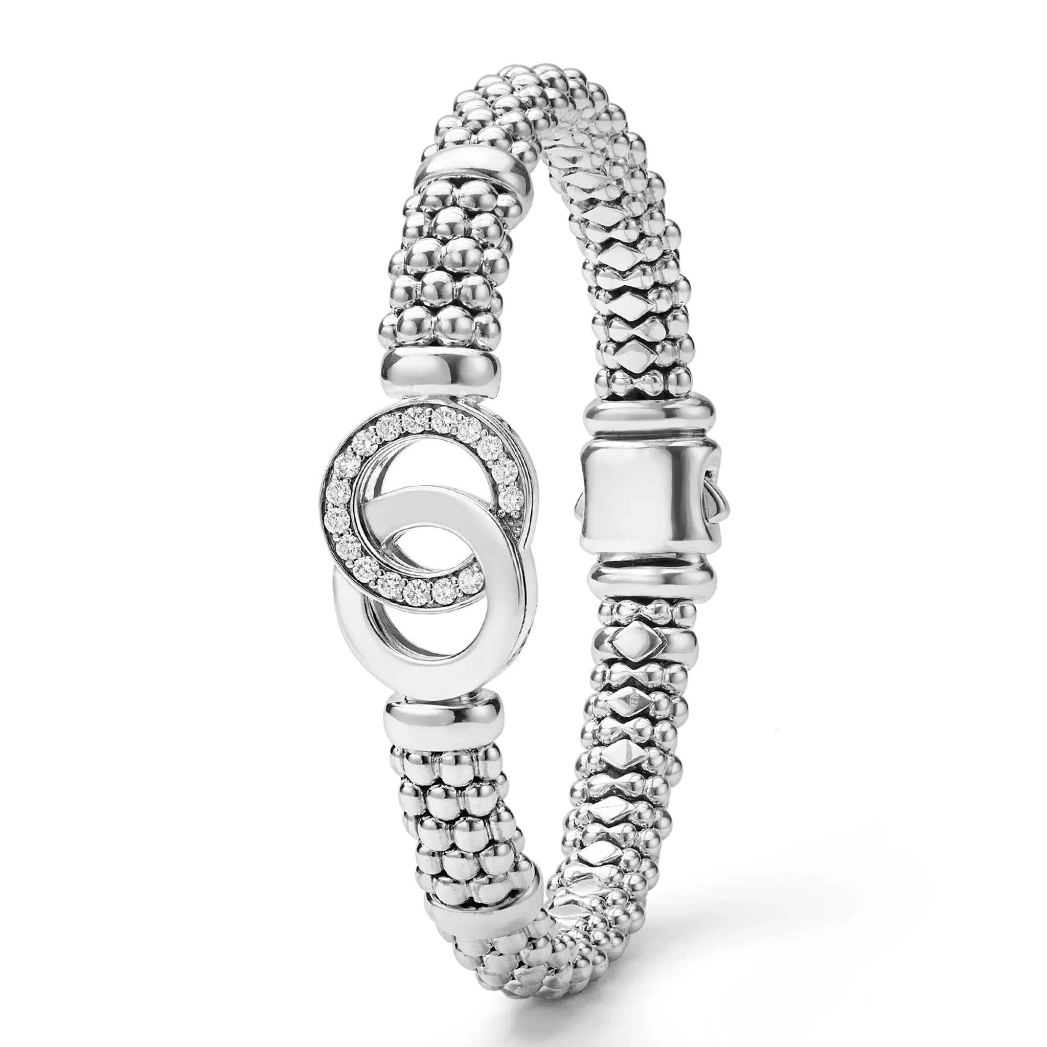 Signature Caviar Silver Interlocking Diamond Caviar Bracelet | 9mm - Image 5
