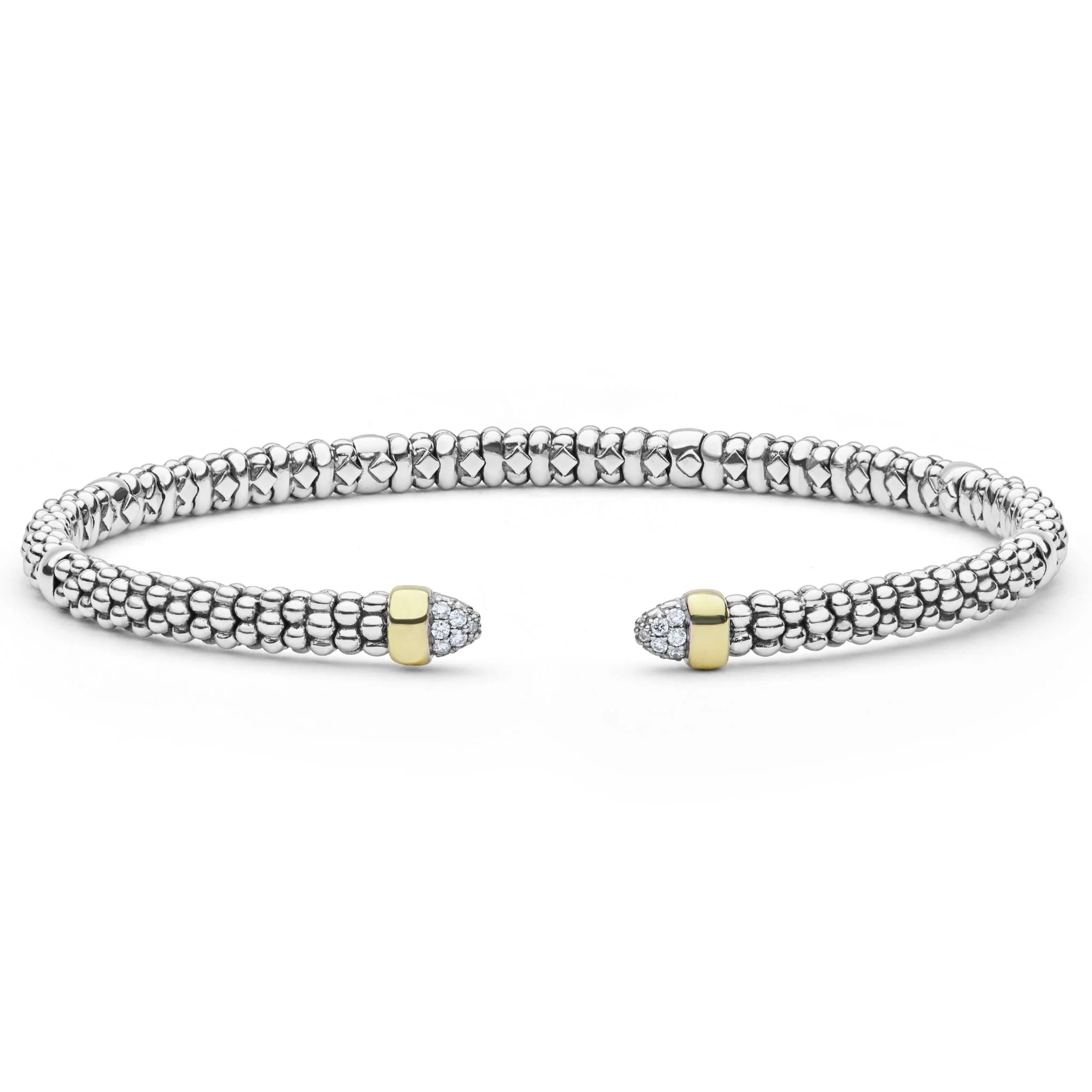 Signature Caviar Two-Tone Diamond Mini Versa Torque Bracelet | 3mm