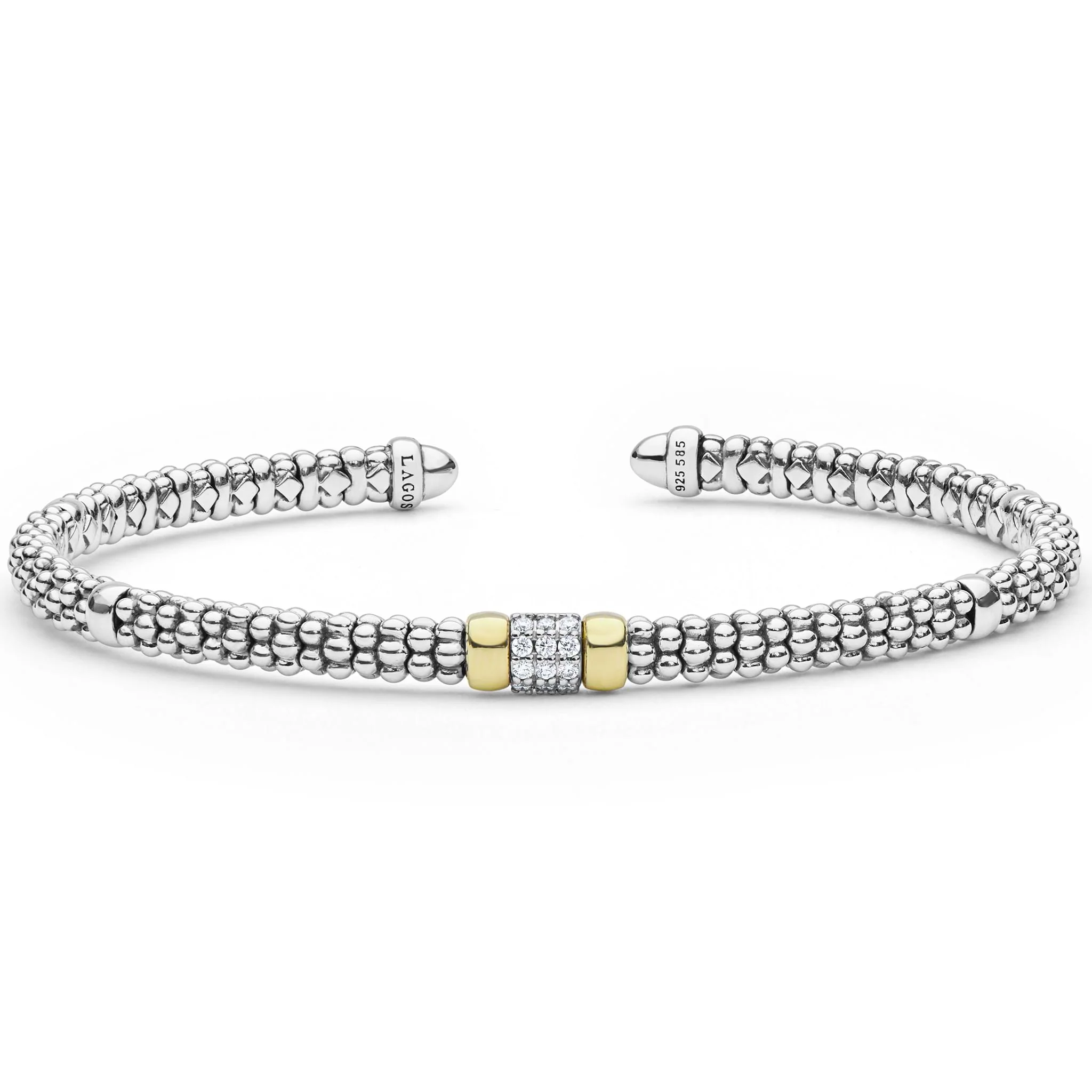 Signature Caviar Two-Tone Small Diamond Station Mini Versa Torque Bracelet | 3mm