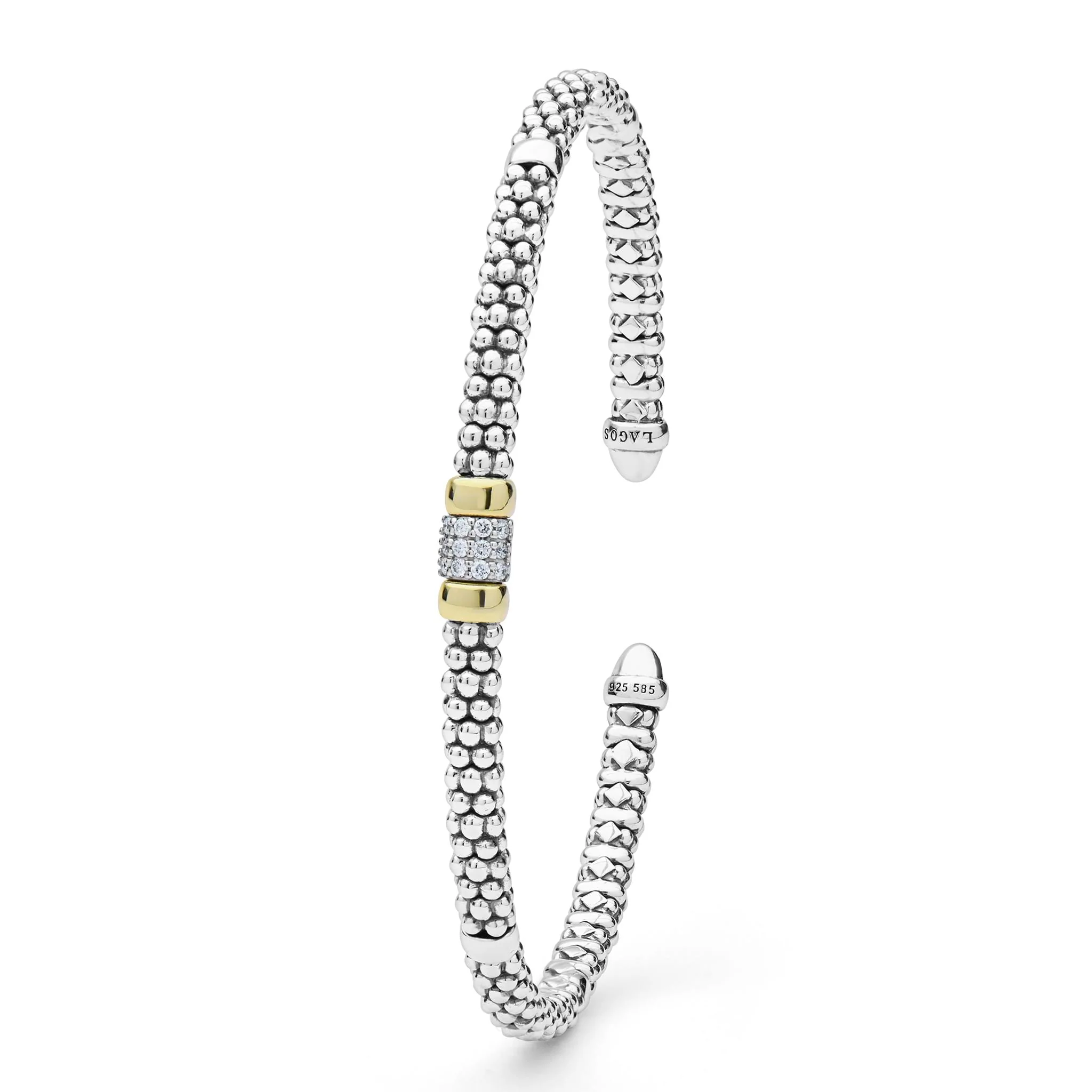 Signature Caviar Two-Tone Small Diamond Station Mini Versa Torque Bracelet | 3mm - Image 3