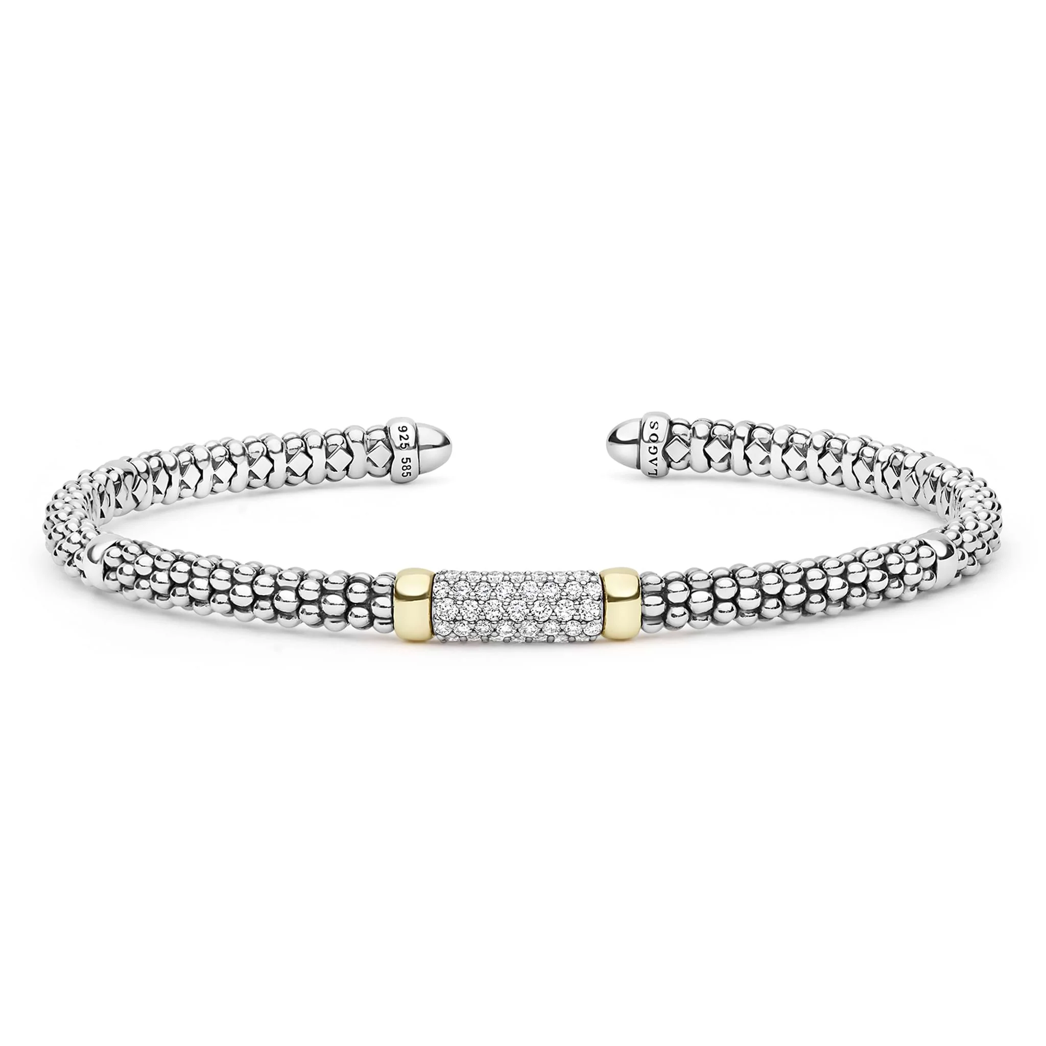 Signature Caviar Two-Tone Medium Diamond Station Mini Versa Torque Bracelet | 3mm