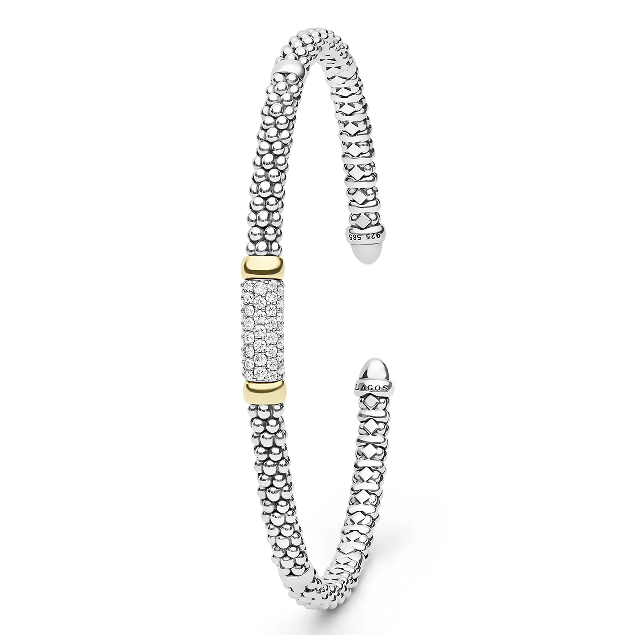 Signature Caviar Two-Tone Medium Diamond Station Mini Versa Torque Bracelet | 3mm - Image 3