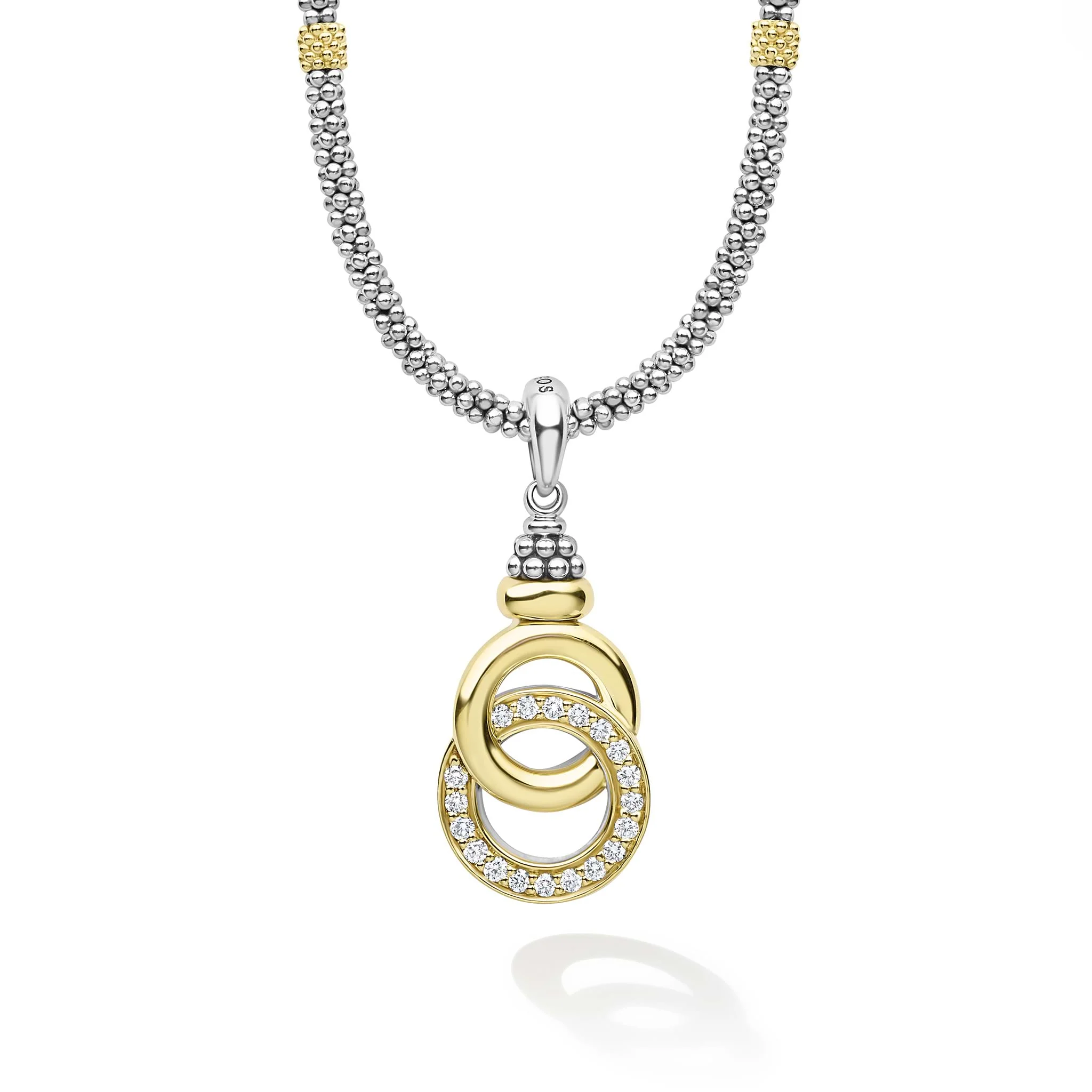 Signature Caviar Two-Tone Interlocking Diamond Pendant Necklace - Image 3