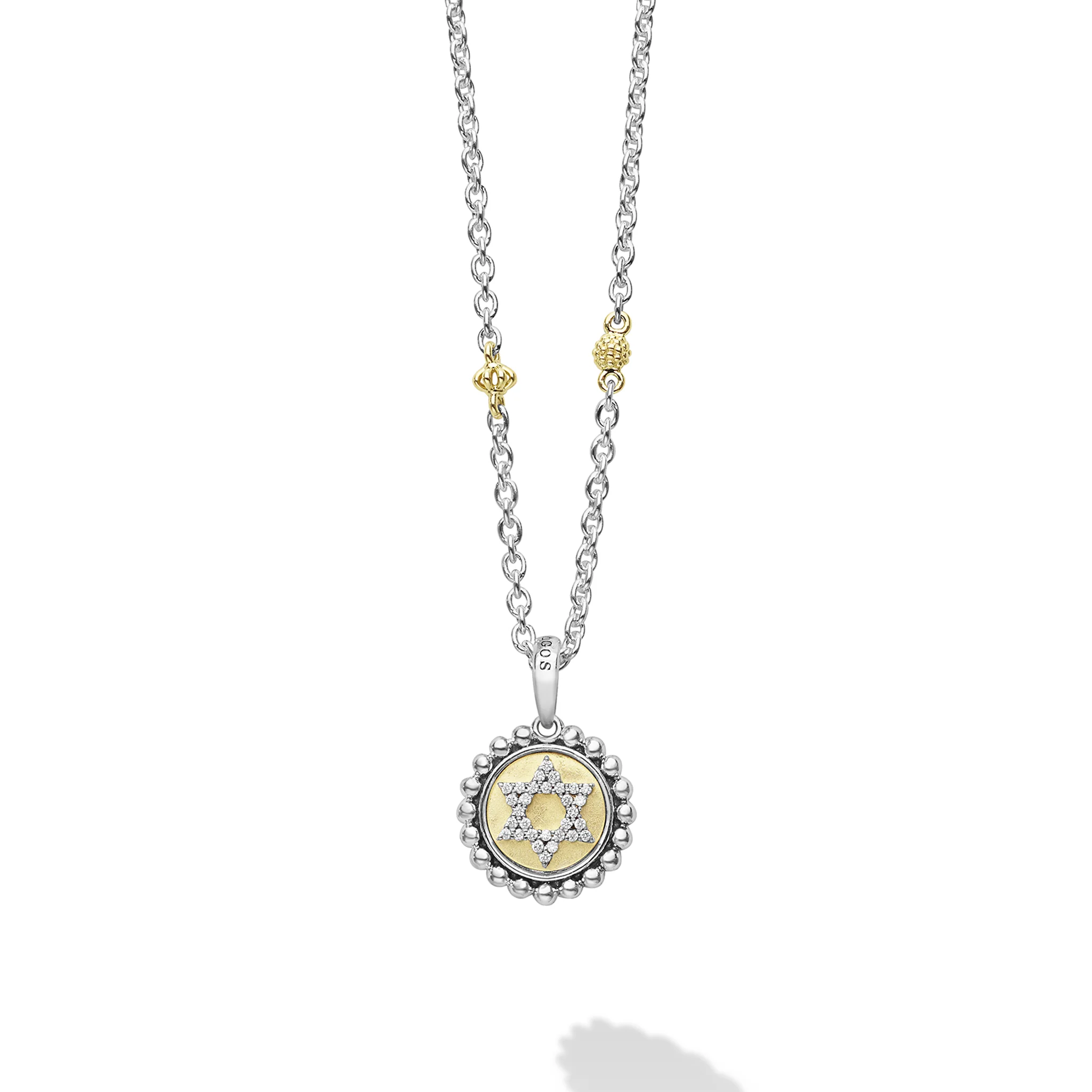 Signature Caviar Two-Tone Star of David Diamond Charm Necklace