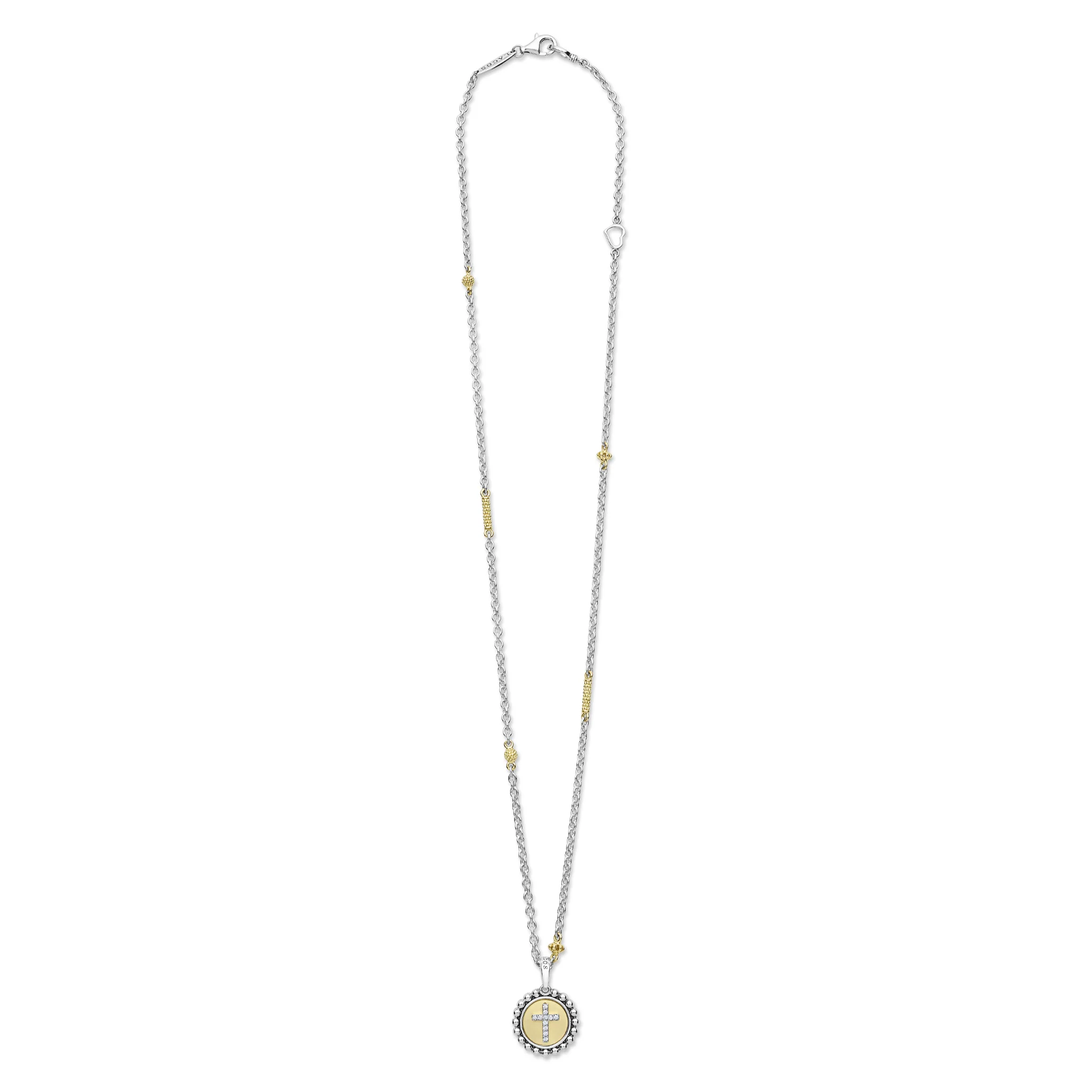 Signature Caviar Two-Tone Diamond Cross Charm Necklace - Image 3