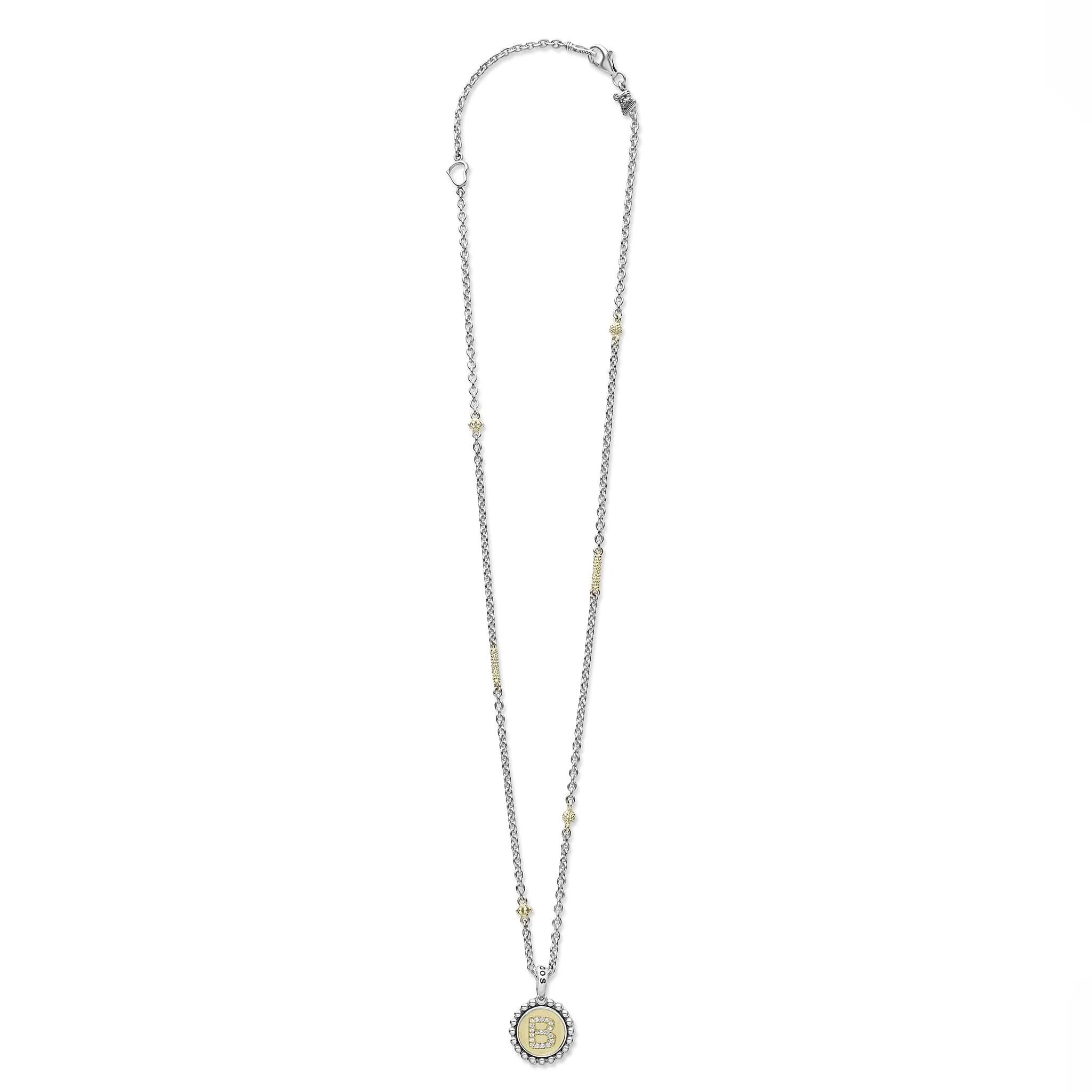 Signature Caviar B Initial Diamond Charm Necklace - Image 3