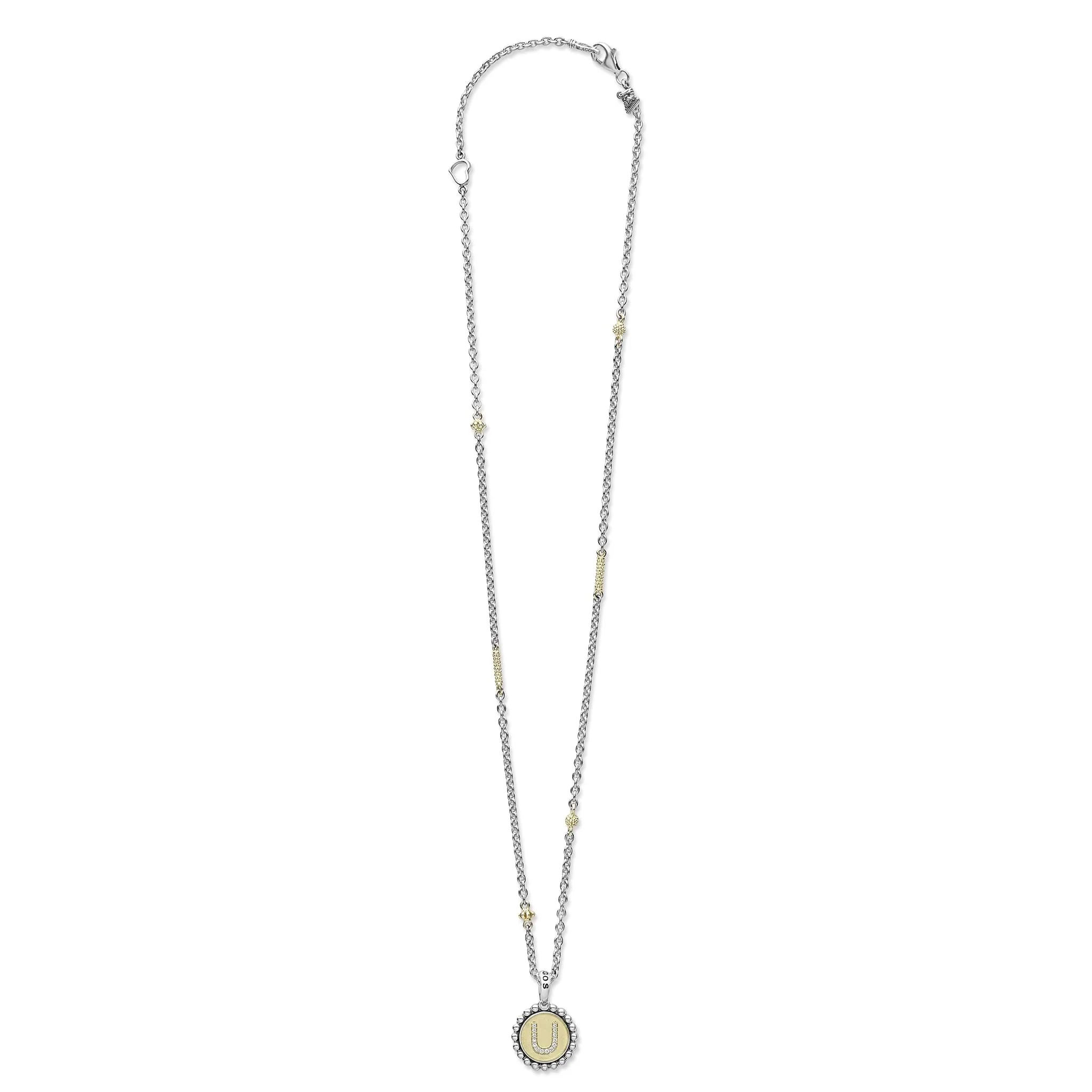Signature Caviar U Initial Diamond Charm Necklace - Image 3