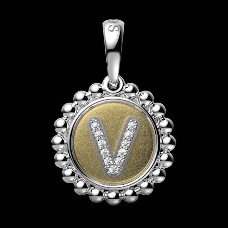 Signature Caviar Diamond V Initial Charm - Image 5
