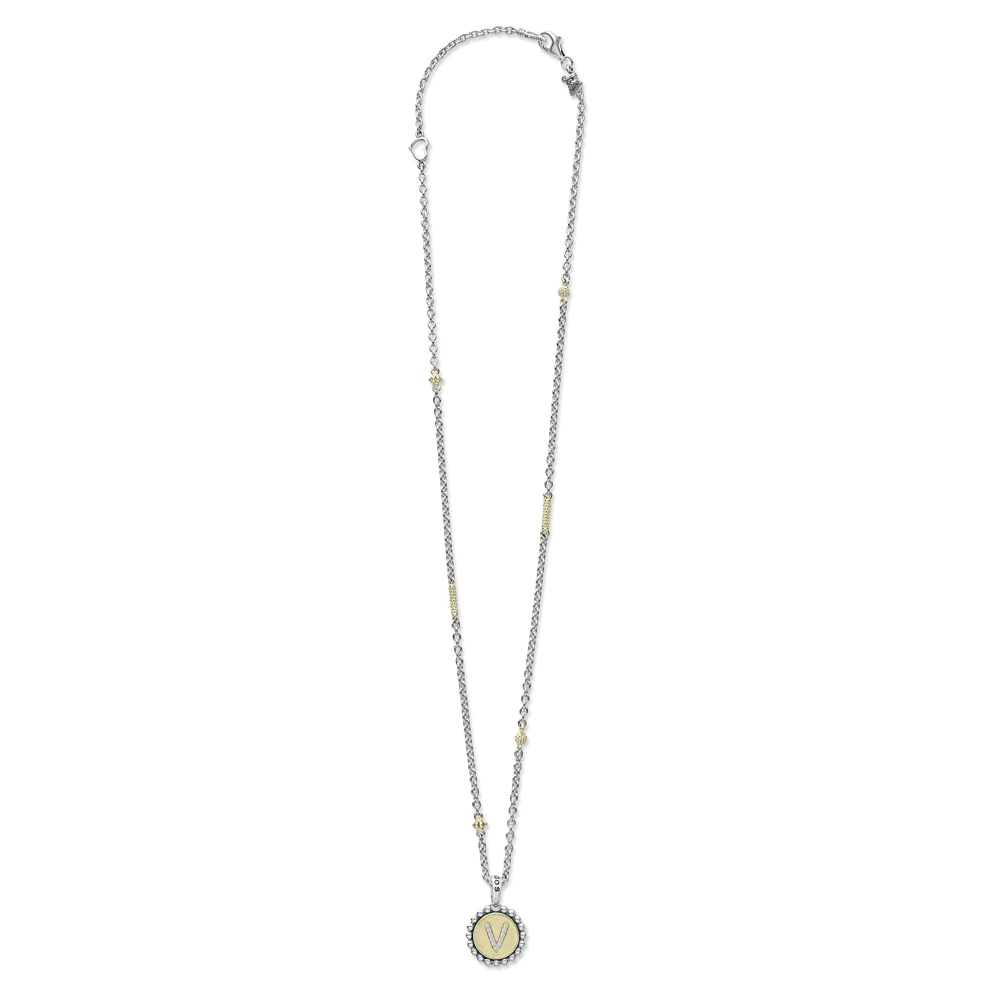 Signature Caviar V Initial Diamond Charm Necklace - Image 3