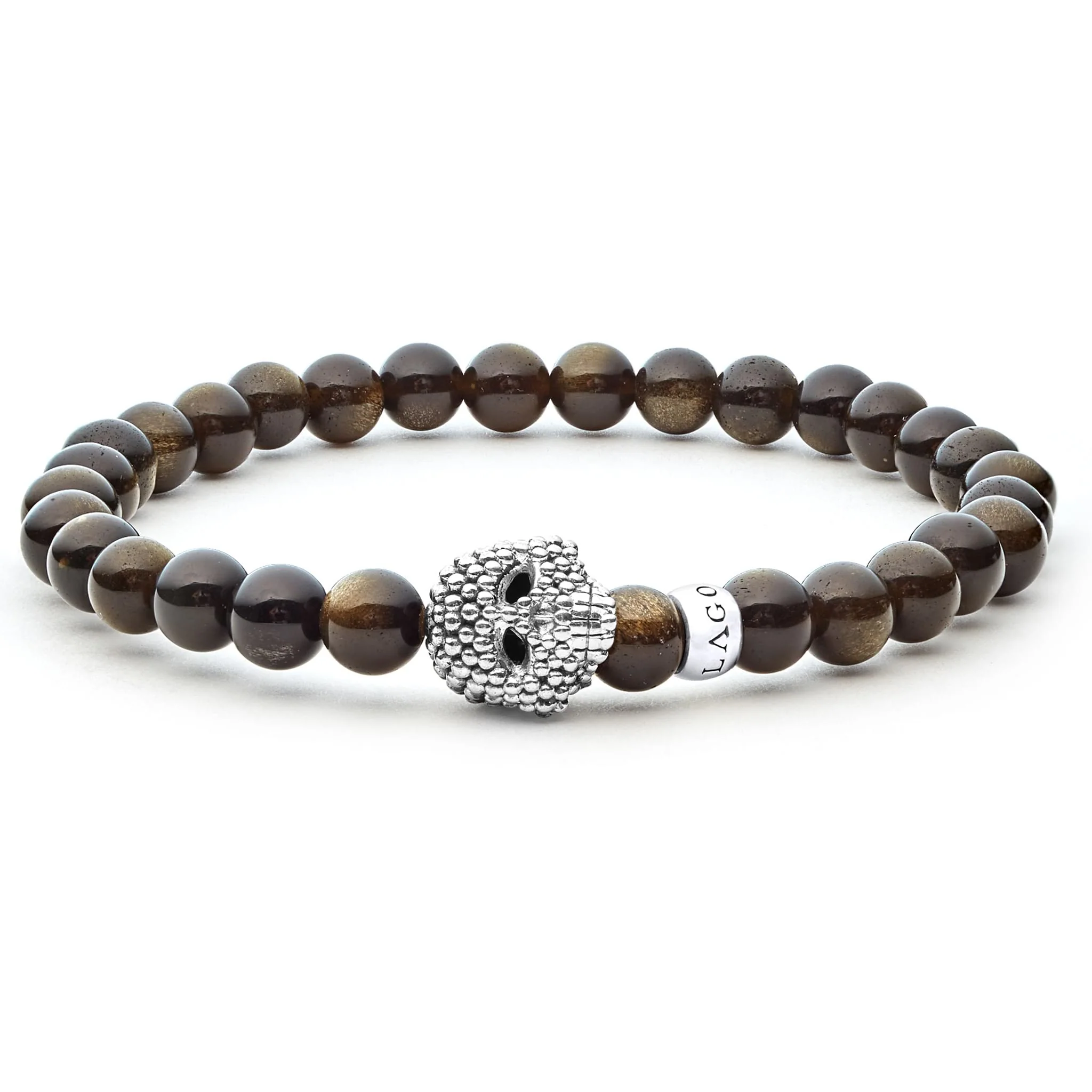 Golden Caviar Obsidian Skull Bead Bracelet
