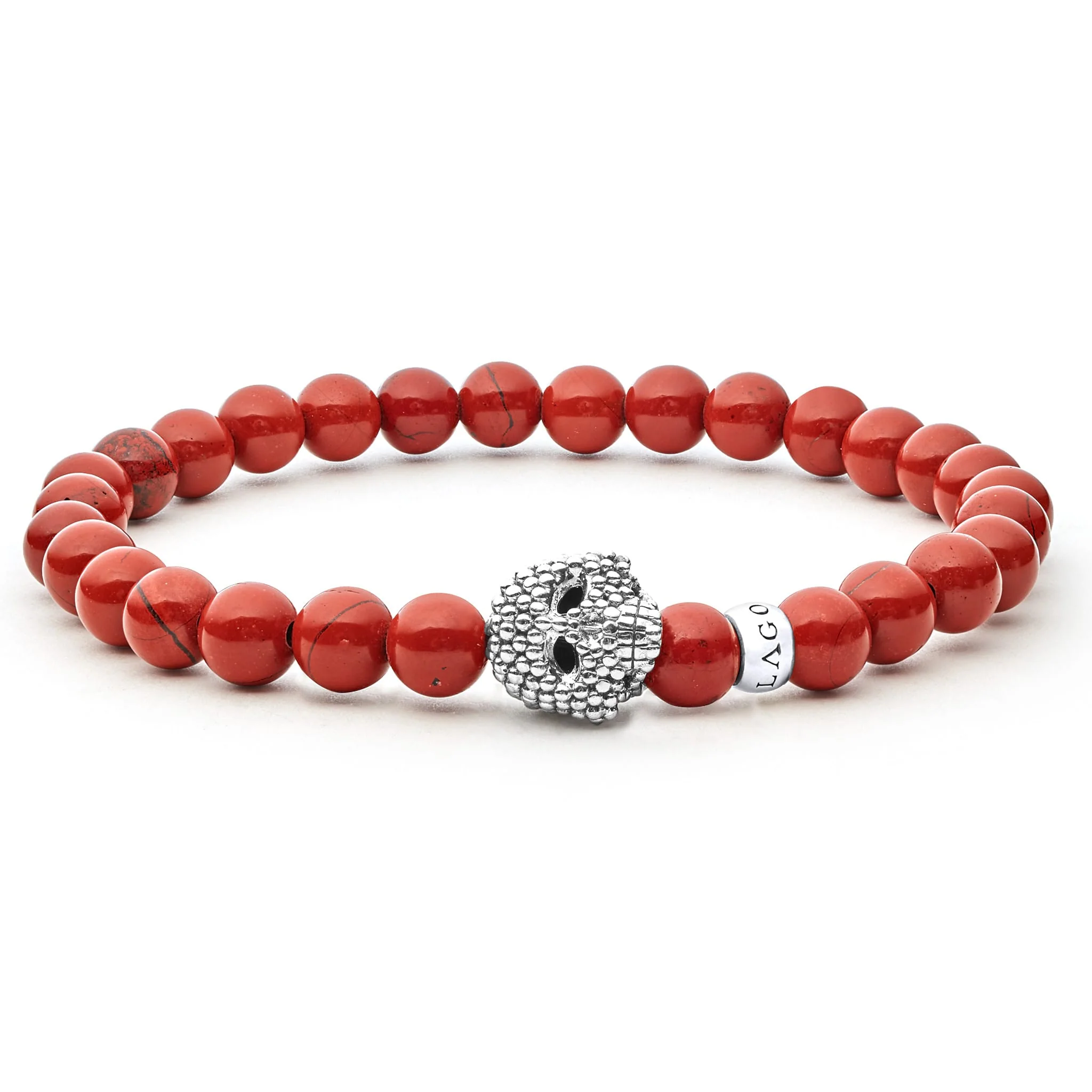 Red Jasper Caviar Skull Bead Bracelet