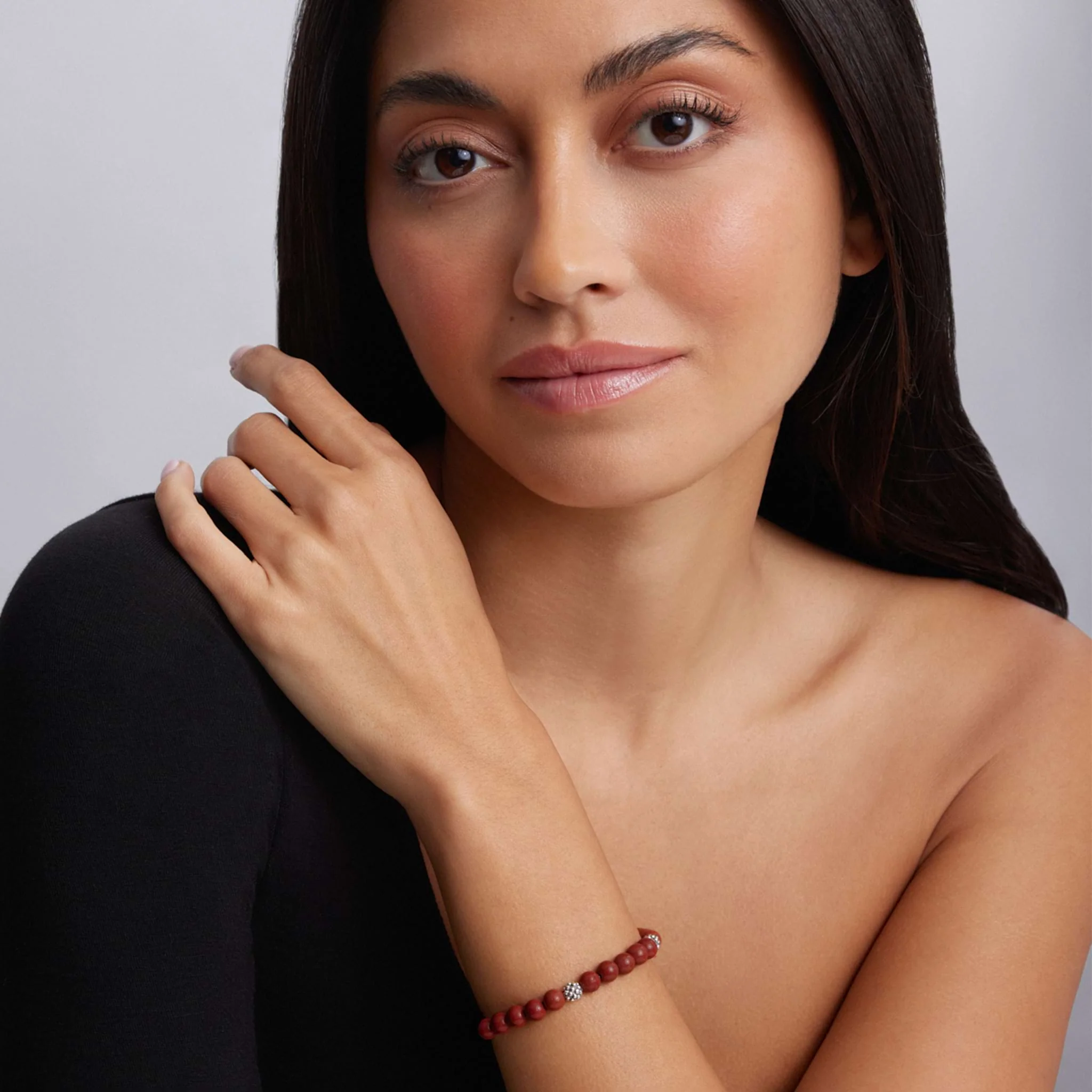 Signature Caviar Five Station Silver Red Jasper Bead Bracelet - Image 2