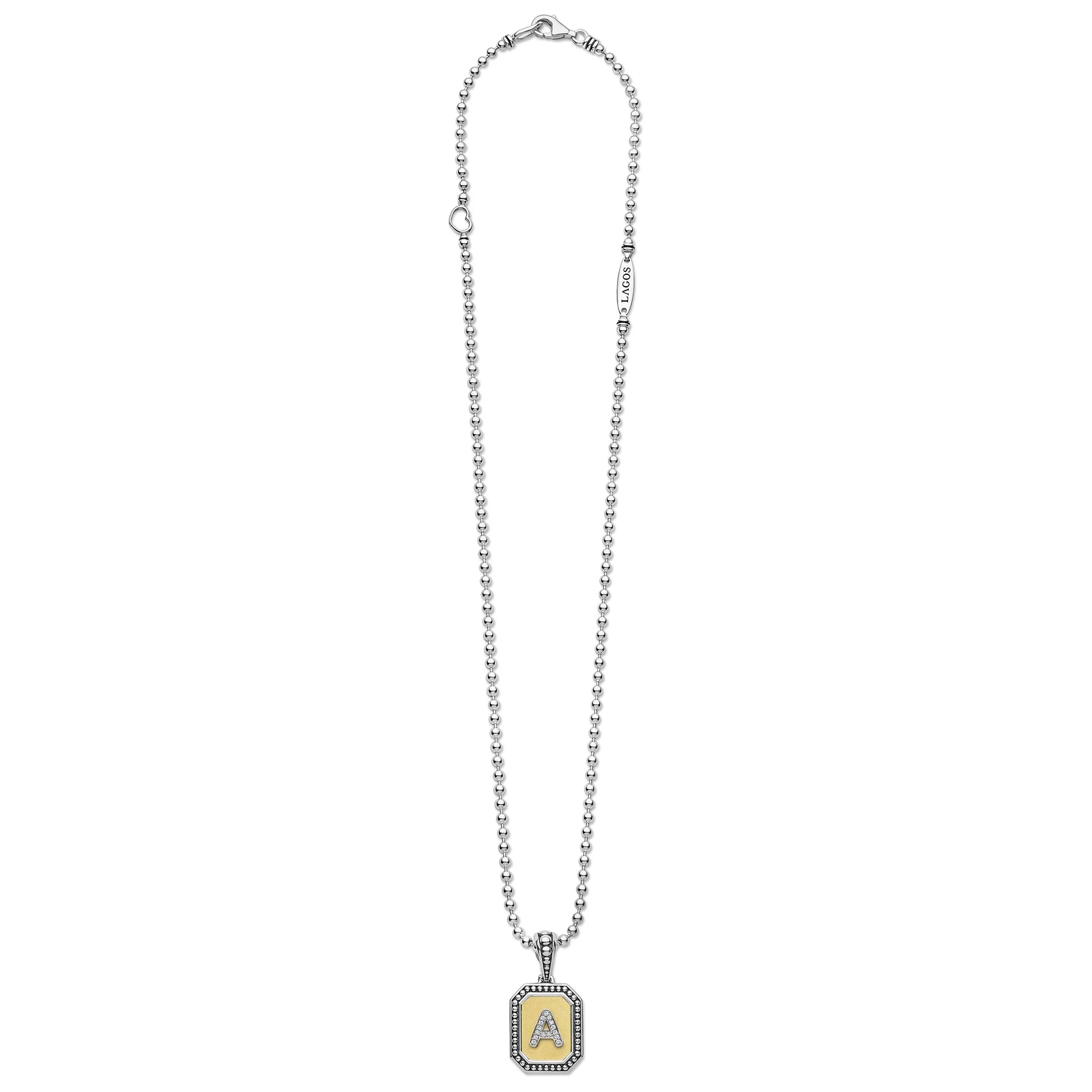 Signature Caviar Octagon Diamond A Initial Charm Necklace - Image 3