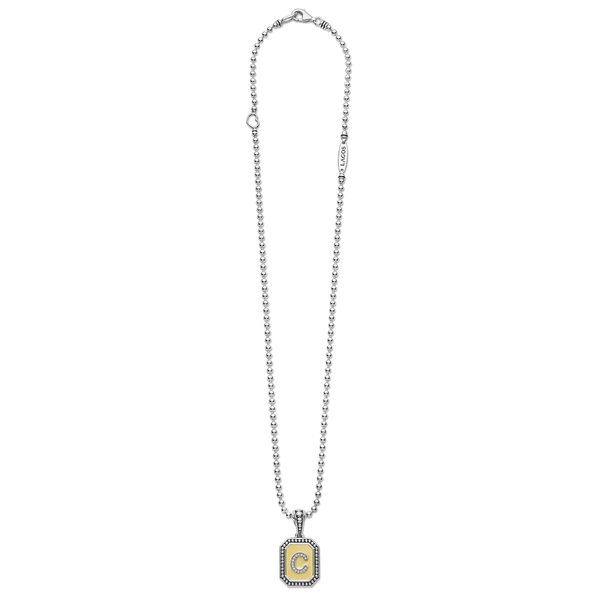 Signature Caviar Octagon Diamond C Initial Charm Necklace - Image 3