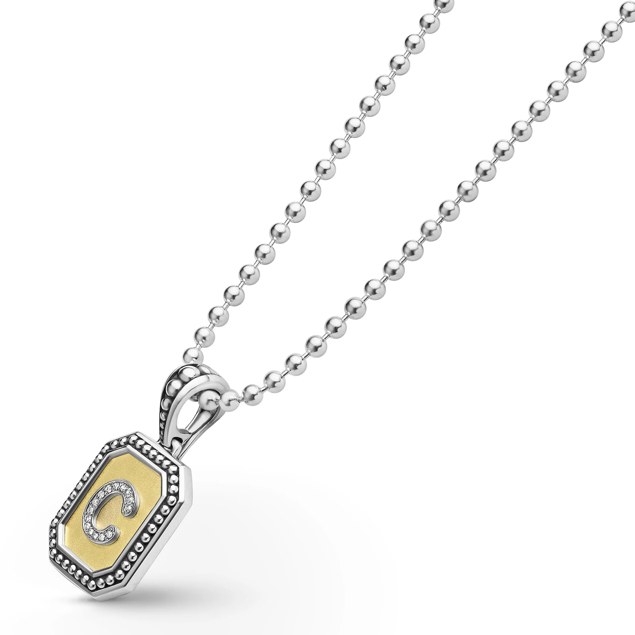 Signature Caviar Octagon Diamond C Initial Charm Necklace - Image 4