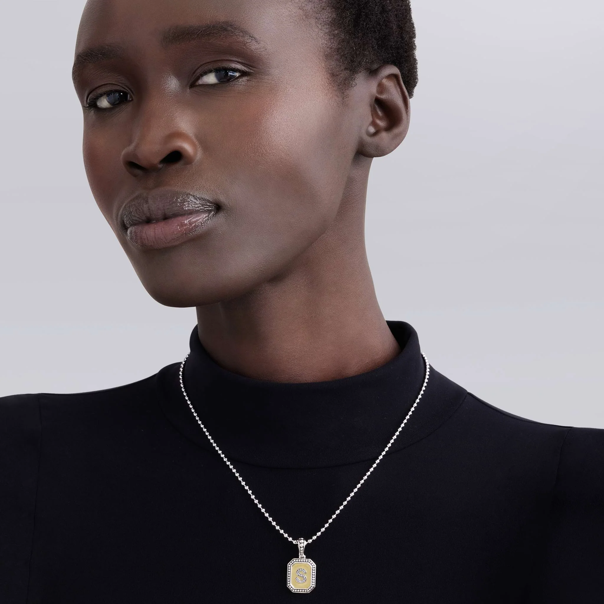 Signature Caviar Octagon Diamond S Initial Charm Necklace - Image 2